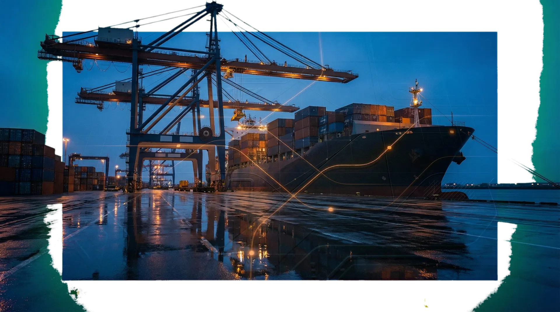 International container port with subtle route overlay