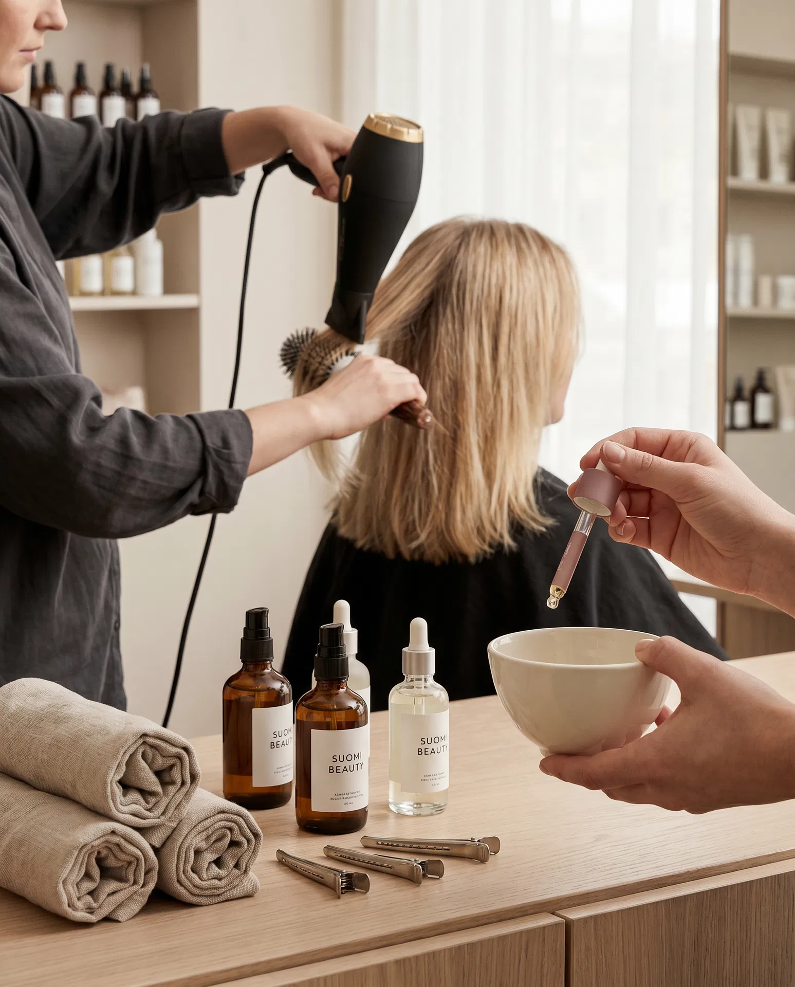 Ammattitaitoinen hius- ja kauneudenhoitopalvelu premium-studiossa