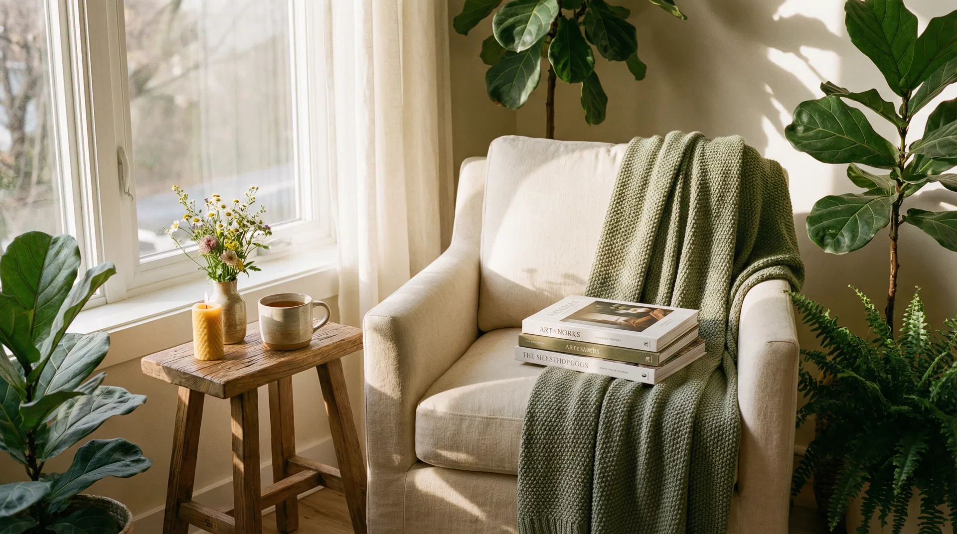 Cozy lifestyle reading nook