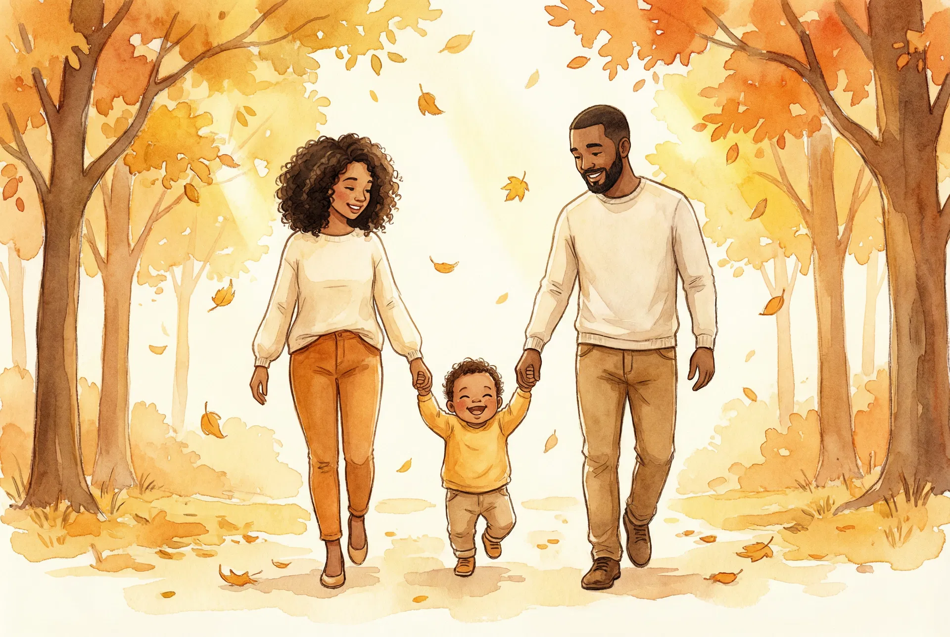 Family walking together in autumn