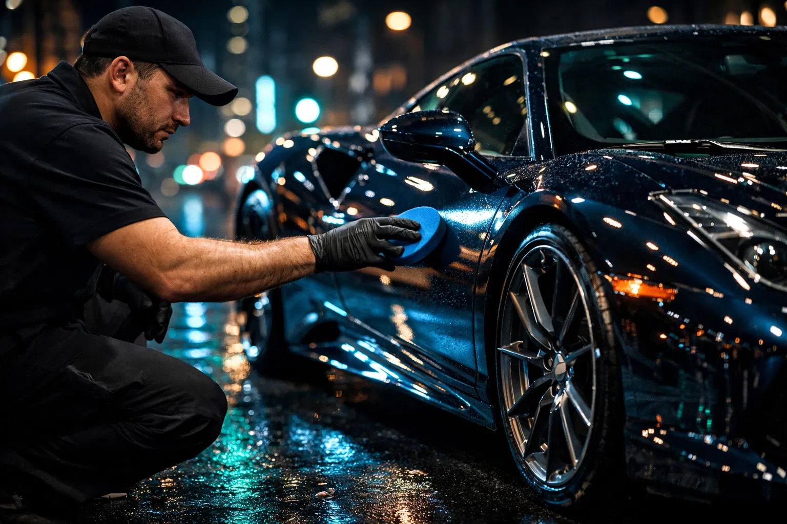 Professional mobile detailing at night