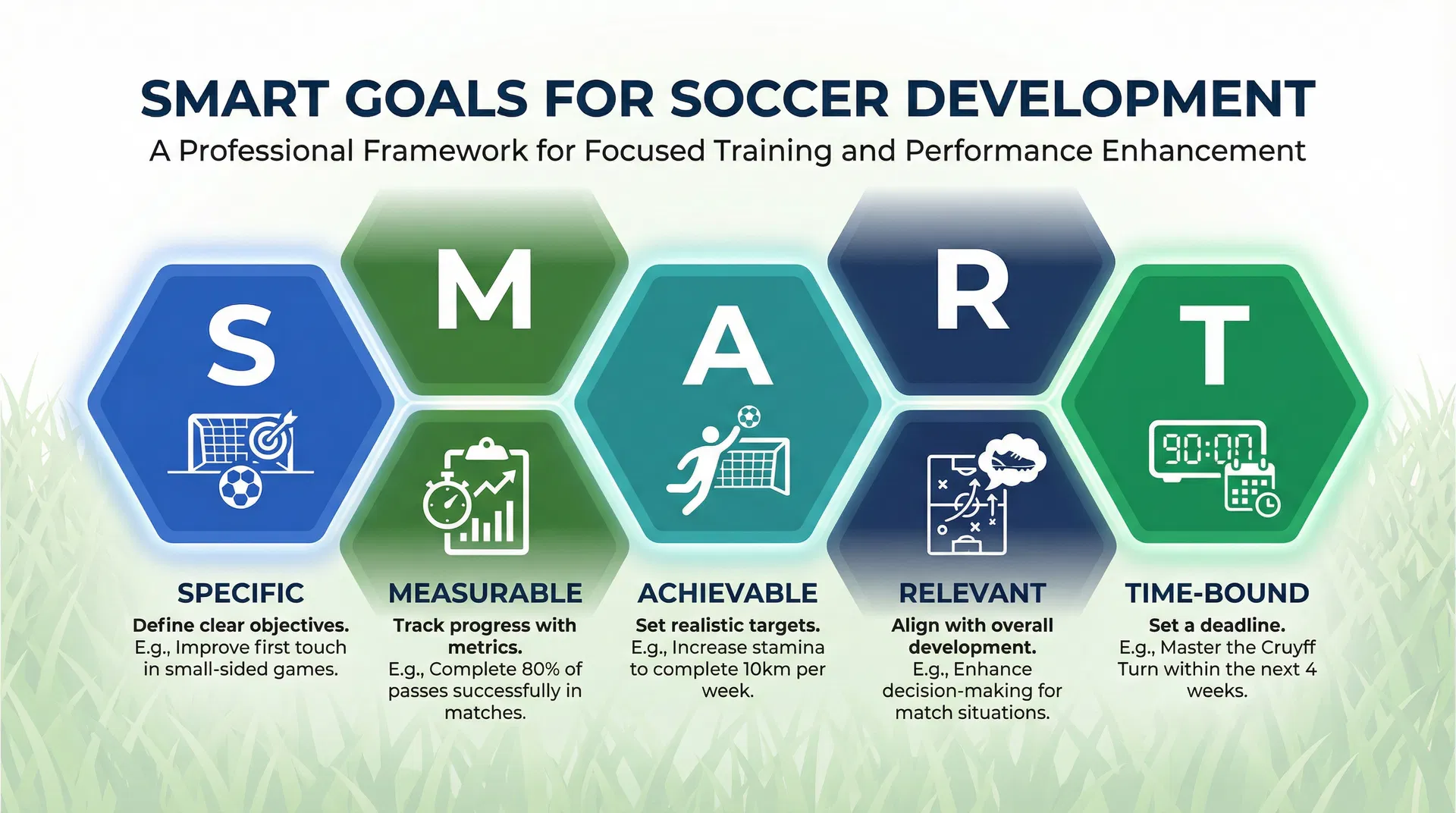 SMART Goals framework infographic for soccer development