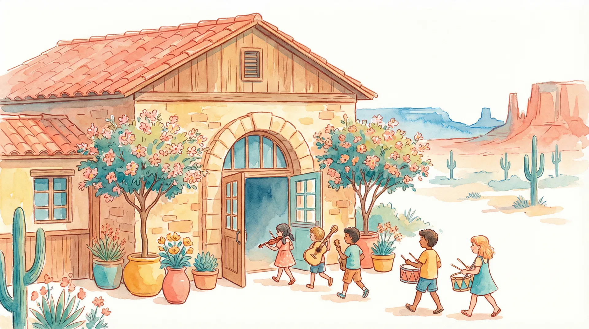 Children walking to the Brewery Arts Center for summer music classes