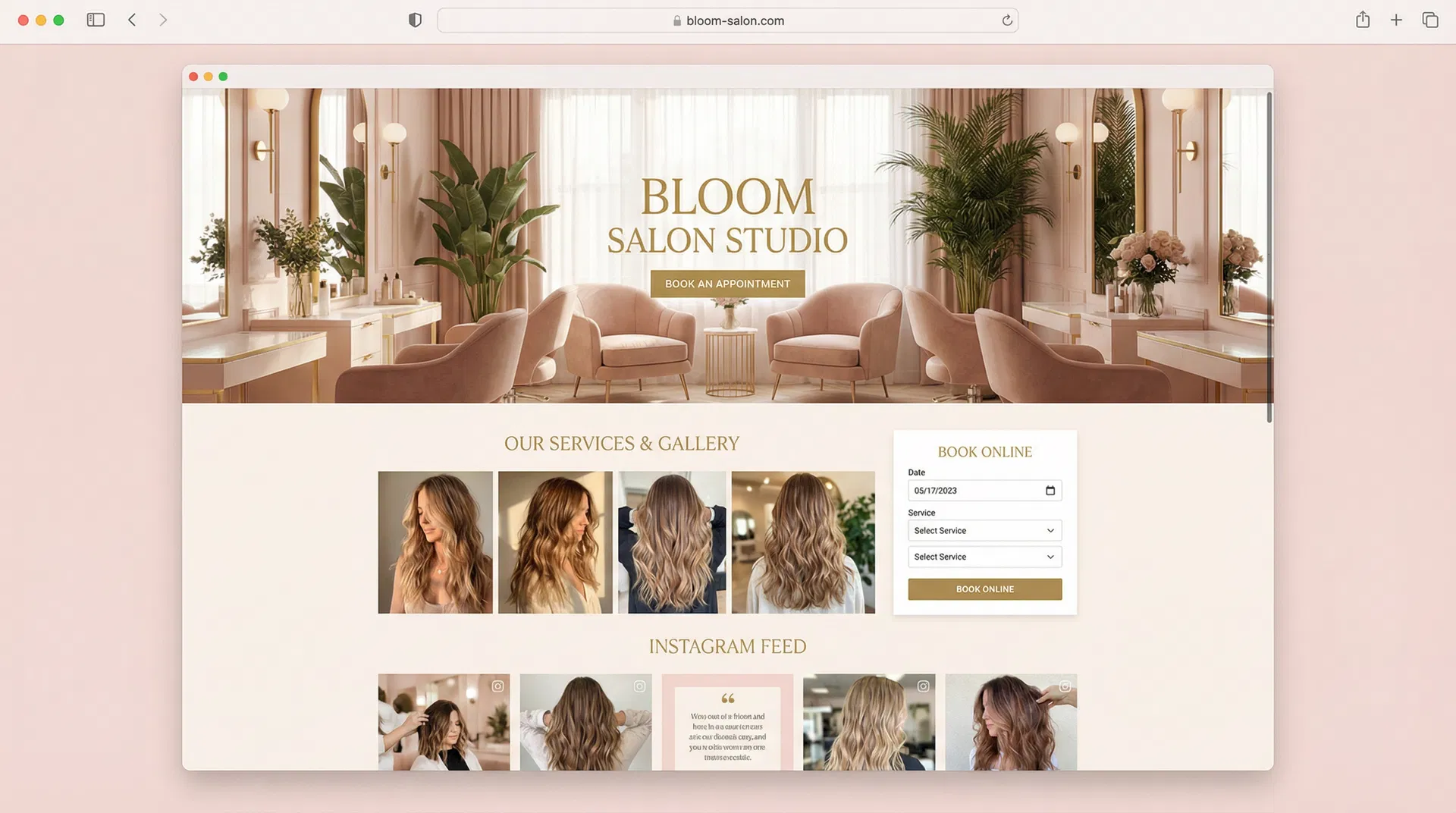 Bloom Salon Studio website homepage