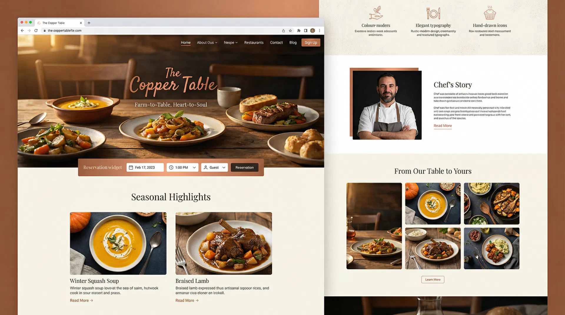 The Copper Table website homepage