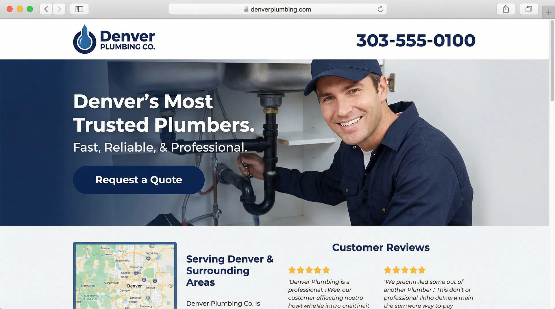 Denver Plumbing Co. website homepage