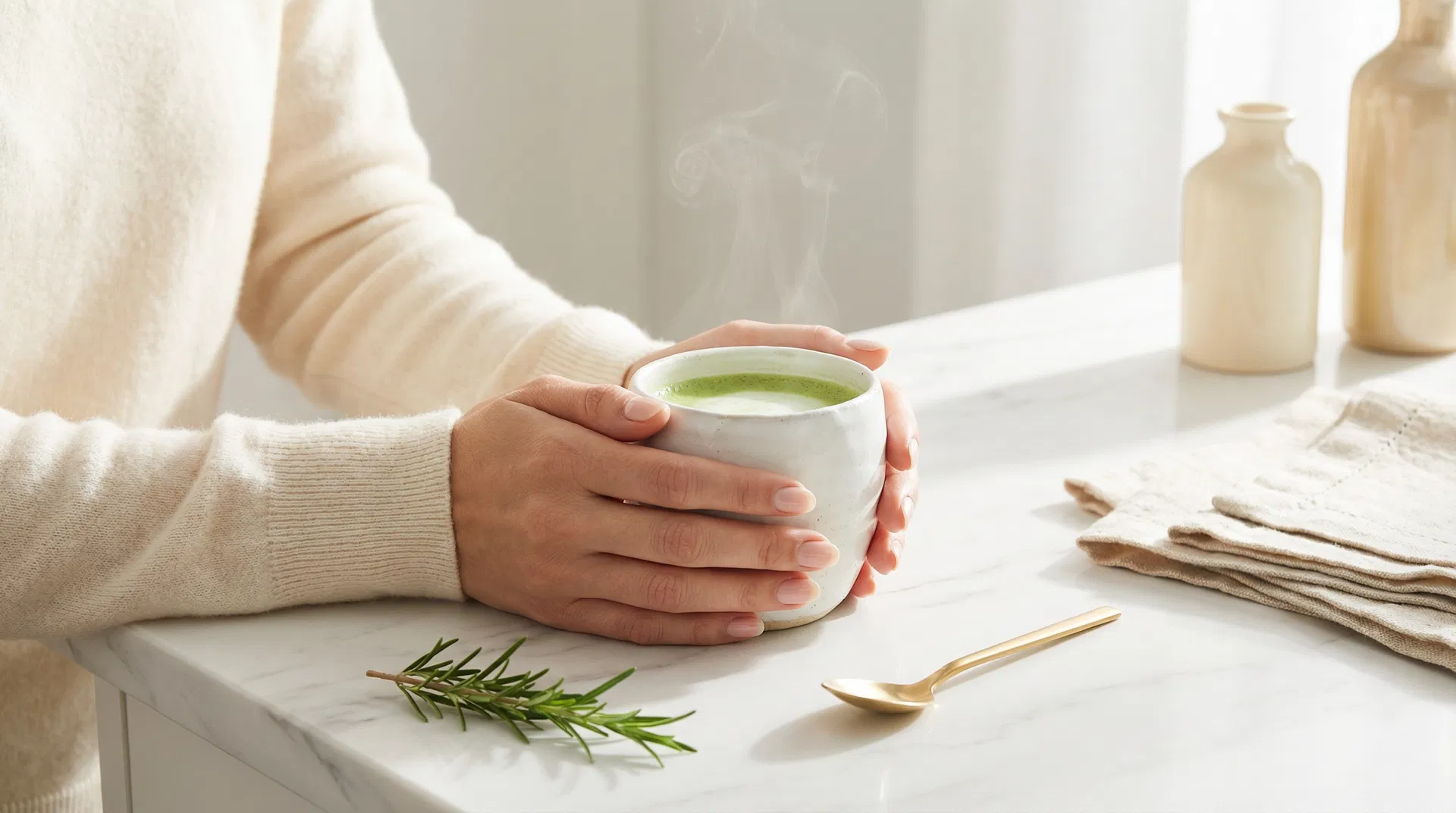 Sleep ritual with lavender, chamomile tea and essential oils