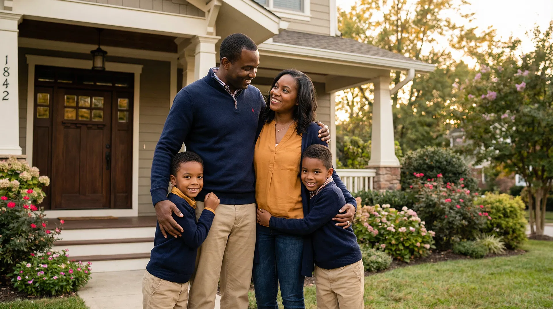 Family in front of their home