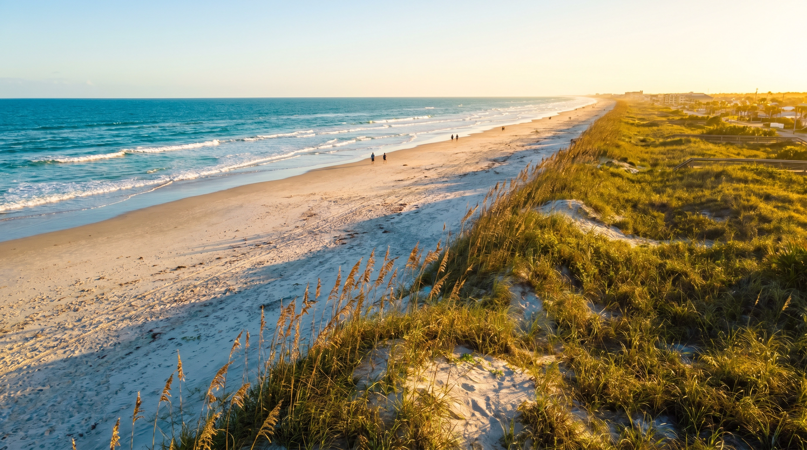 New Smyrna Beach coastline at golden hour
