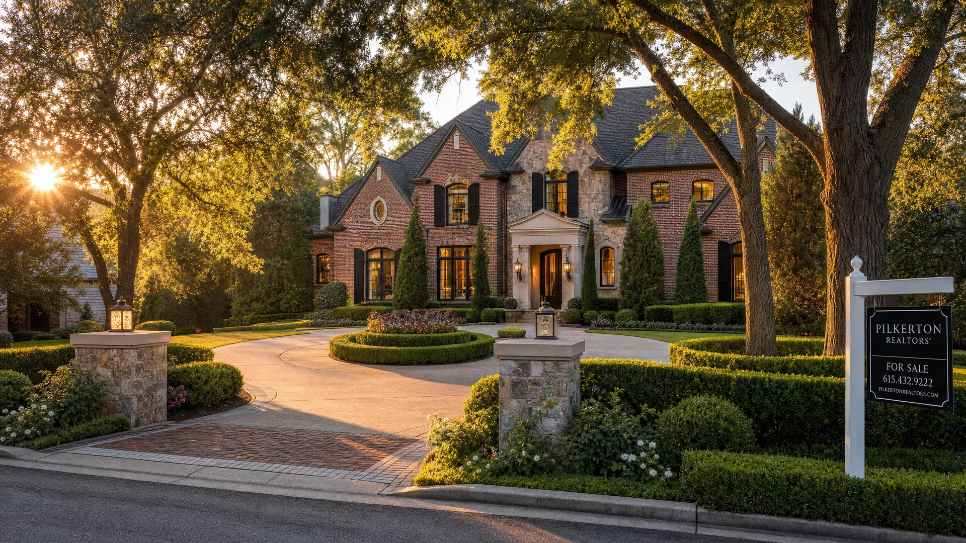Elegant Brentwood Tennessee home staged for sale with professional landscaping