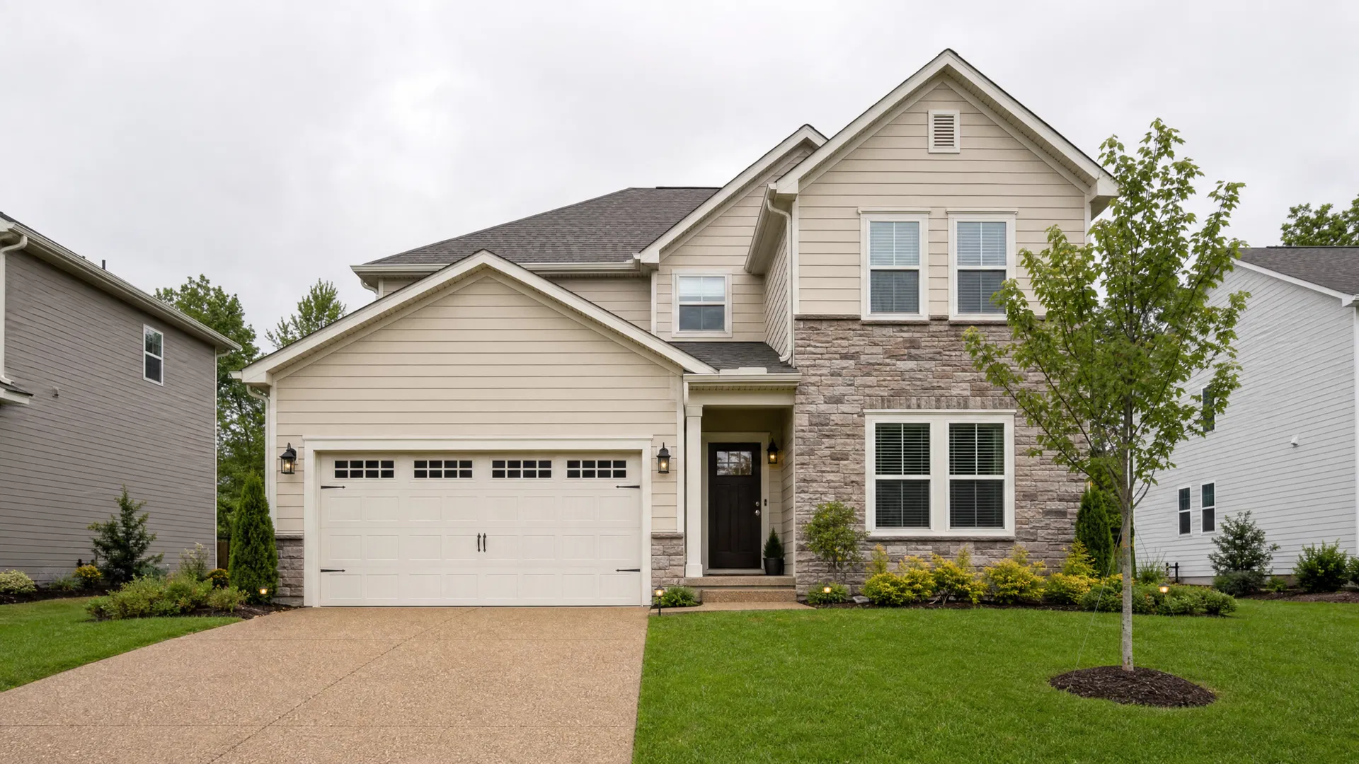 New construction home at 11 months old in a Tennessee suburban neighborhood showing minor settling