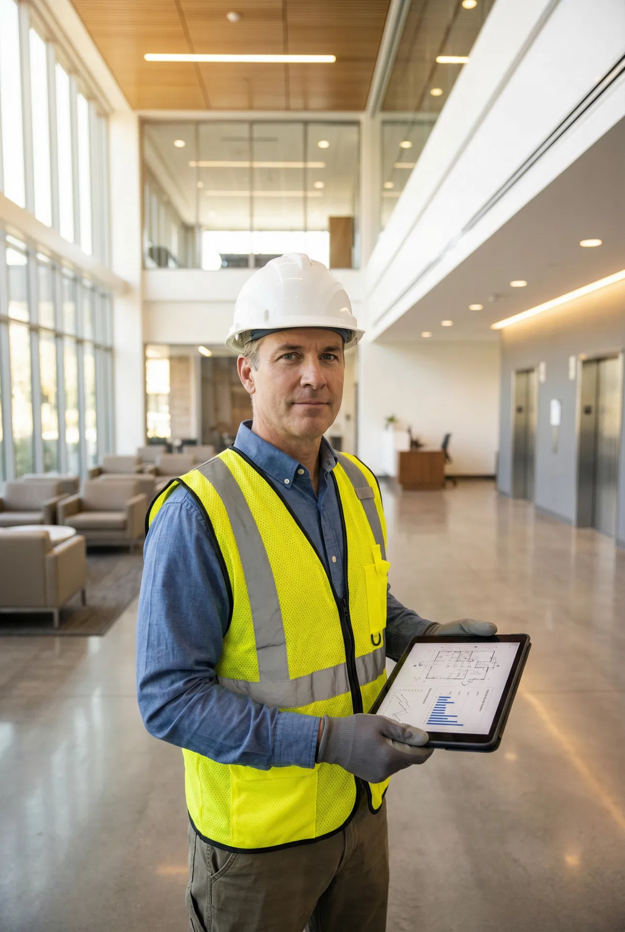 Commercial building inspector at work