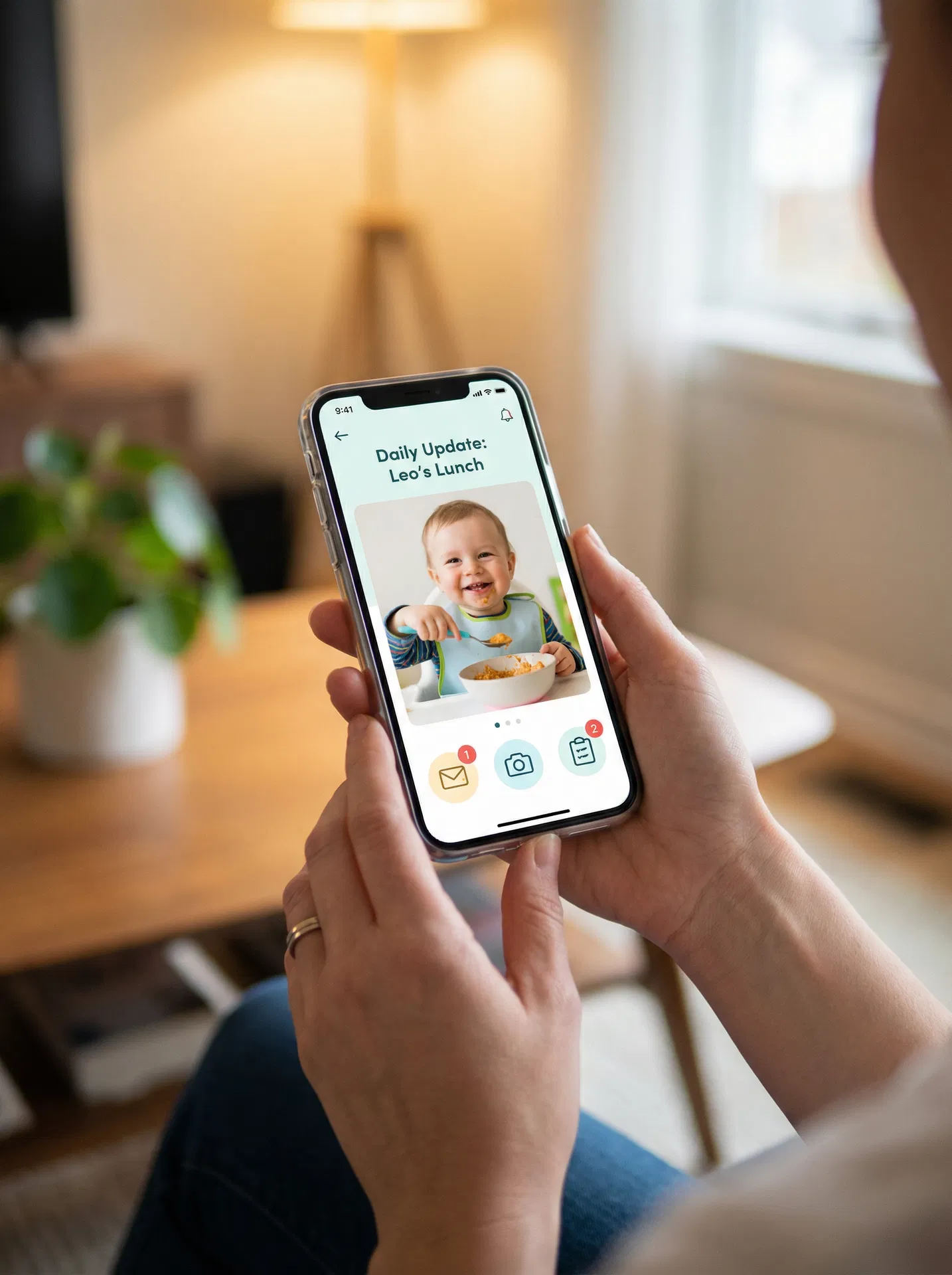 Parent viewing daily updates on their phone