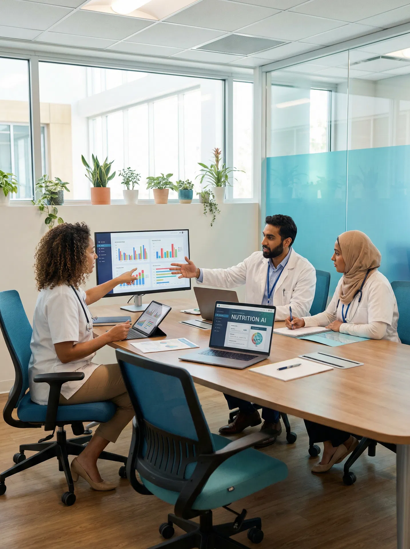 Healthcare team collaborating with AI tools