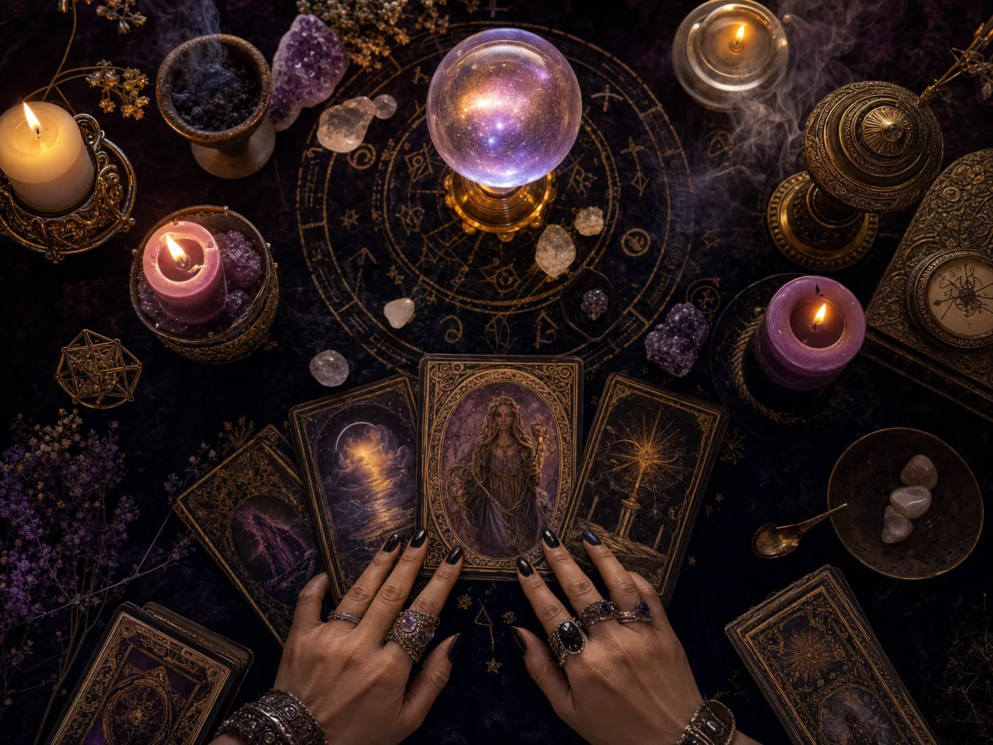 Consultation de voyance et de maraboutage — cartes de tarot et boule de cristal