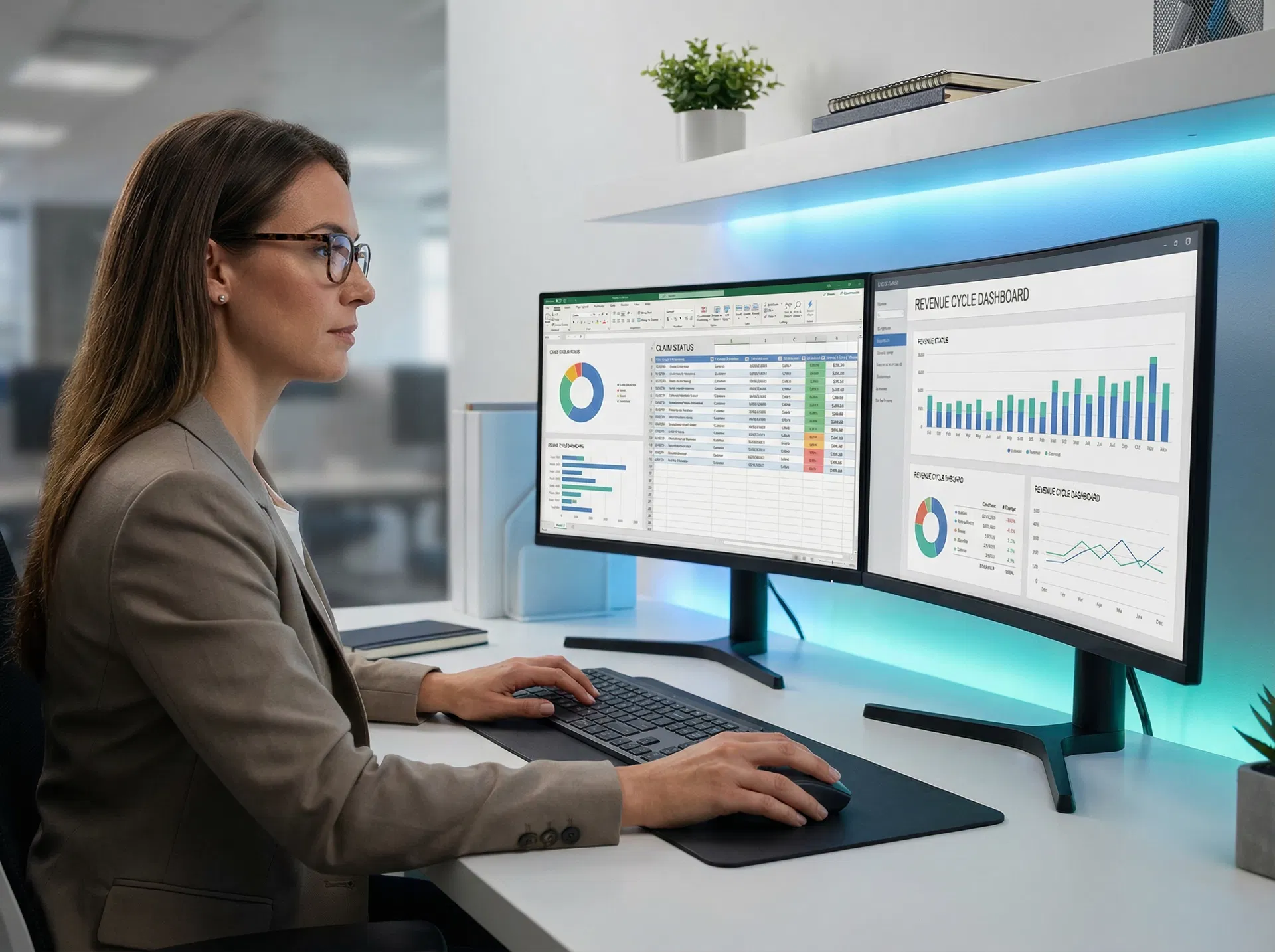 Revenue cycle management specialist reviewing billing data