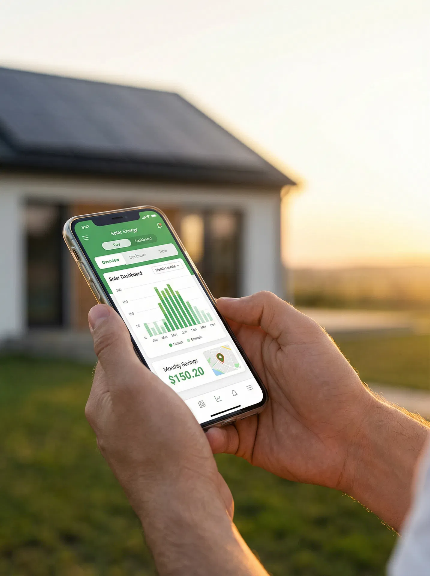 HelioHub solar app on phone