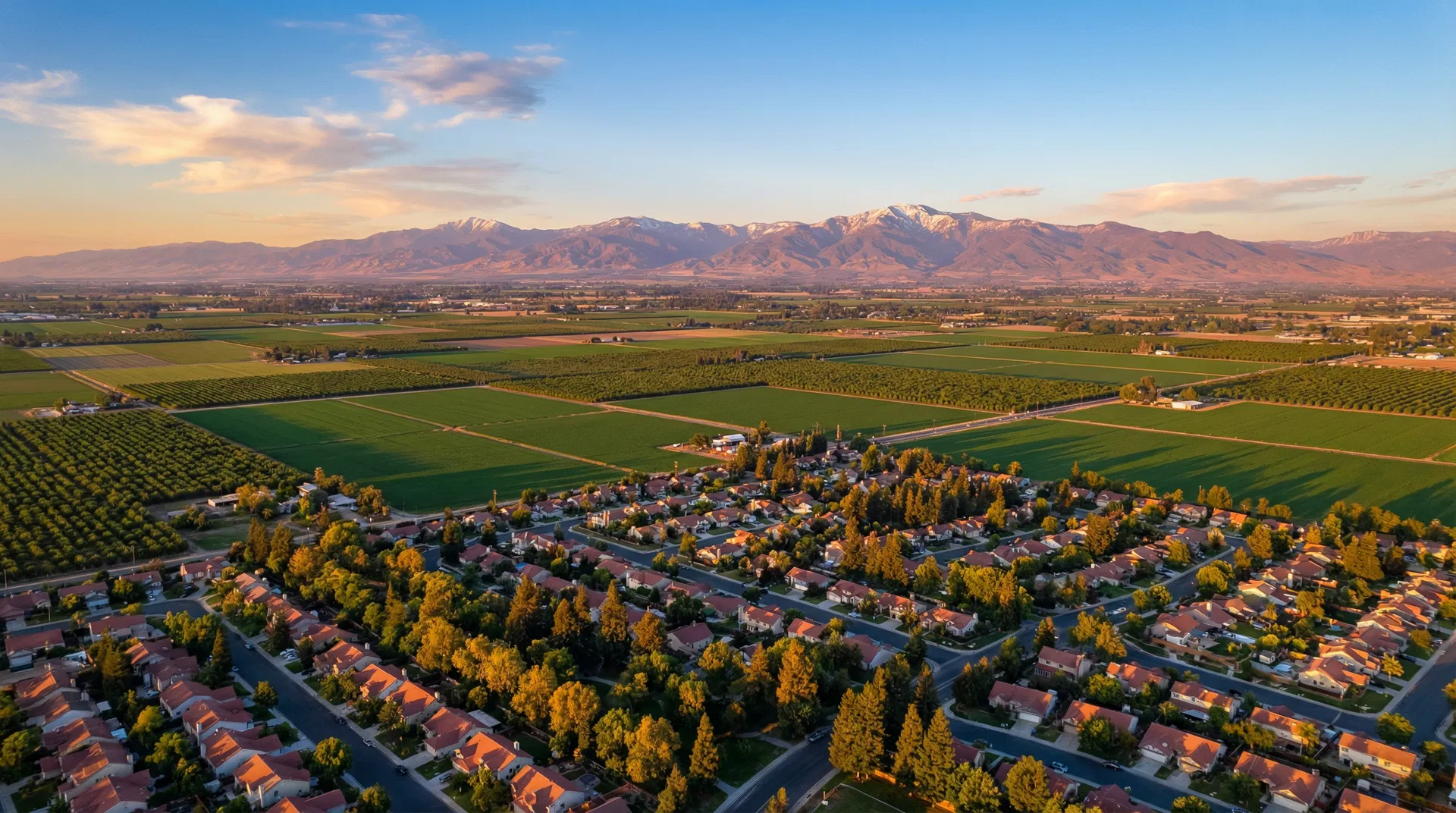 Aerial view of Central Valley homes