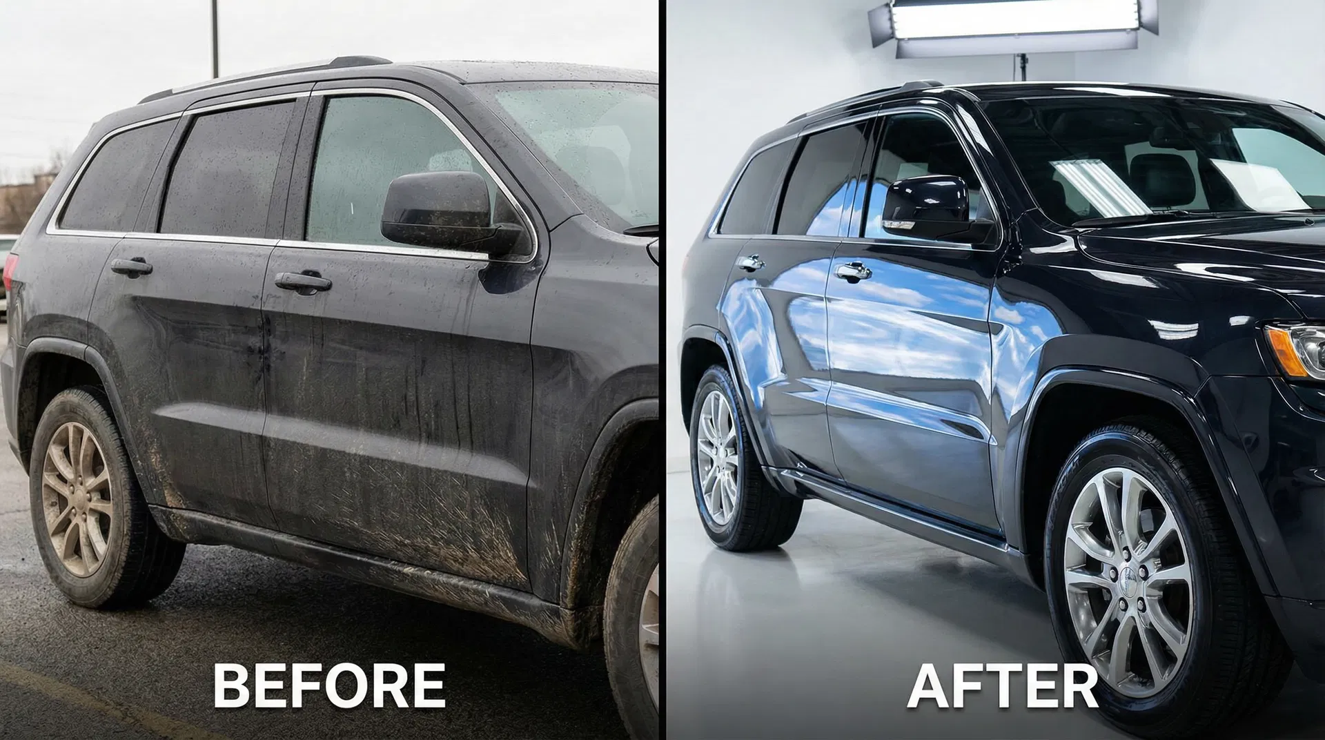 Before and after car detailing comparison