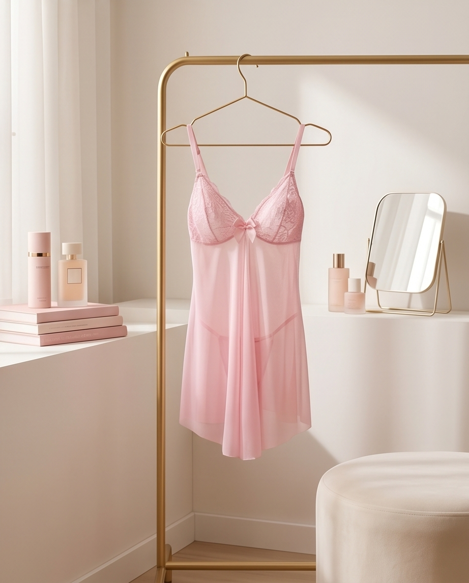Sheer Lace Babydoll Sleep Dress Set