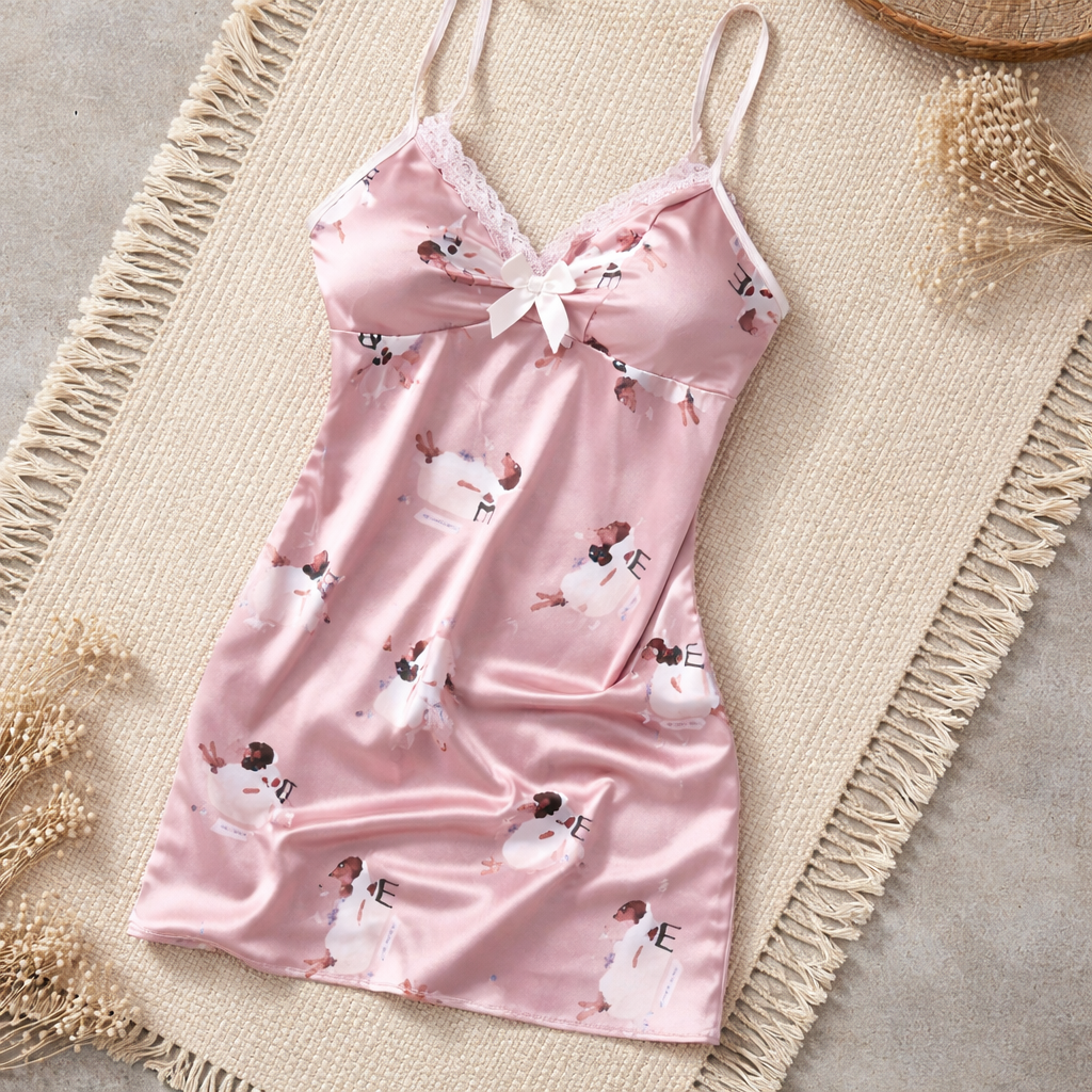 Satin Lace Trim Sleep Dress Set