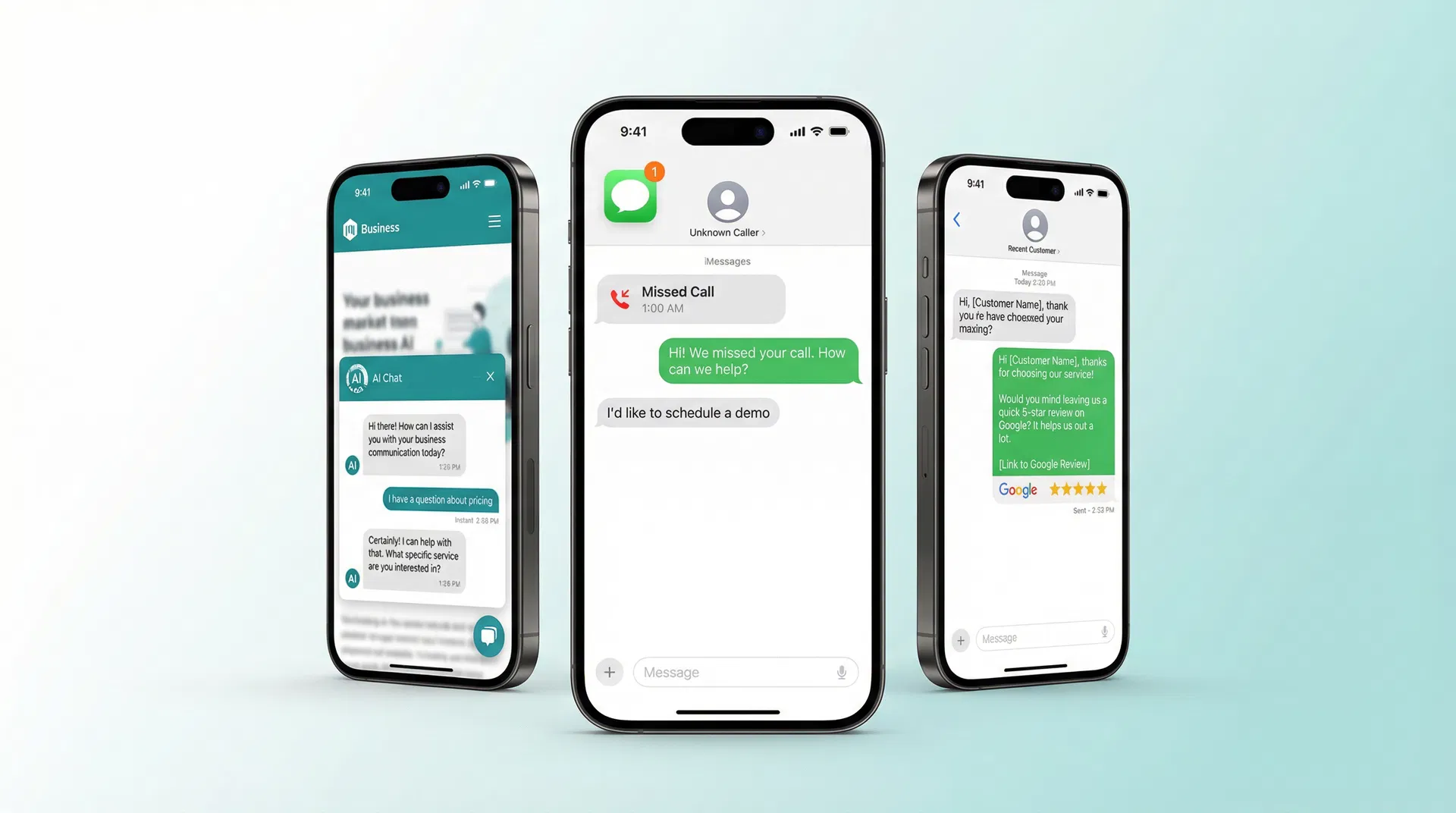 FrontDesk360 — AI chat, missed call text-back, and review automation on iPhone