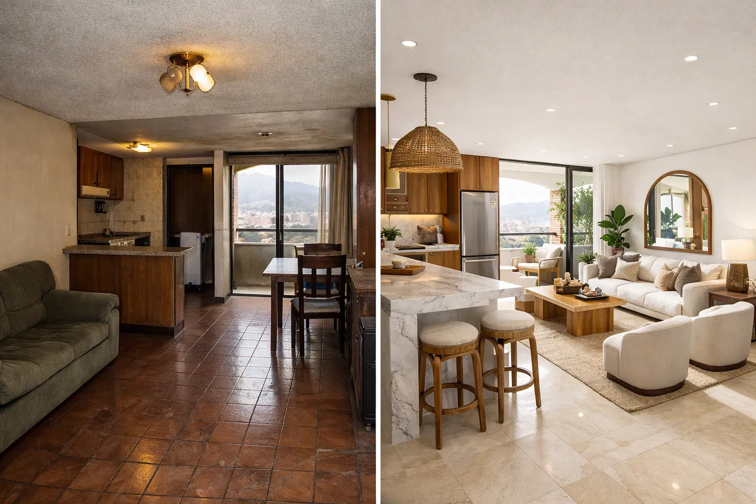 Before and after renovation — Alvarez Pereira real estate value creation in Medellín