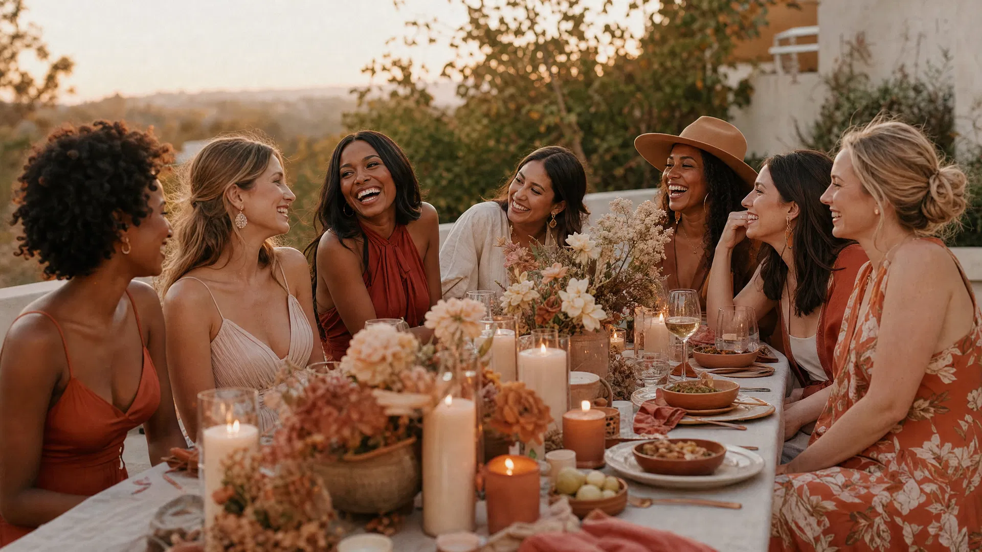 Women gathering at a beautiful dinner table