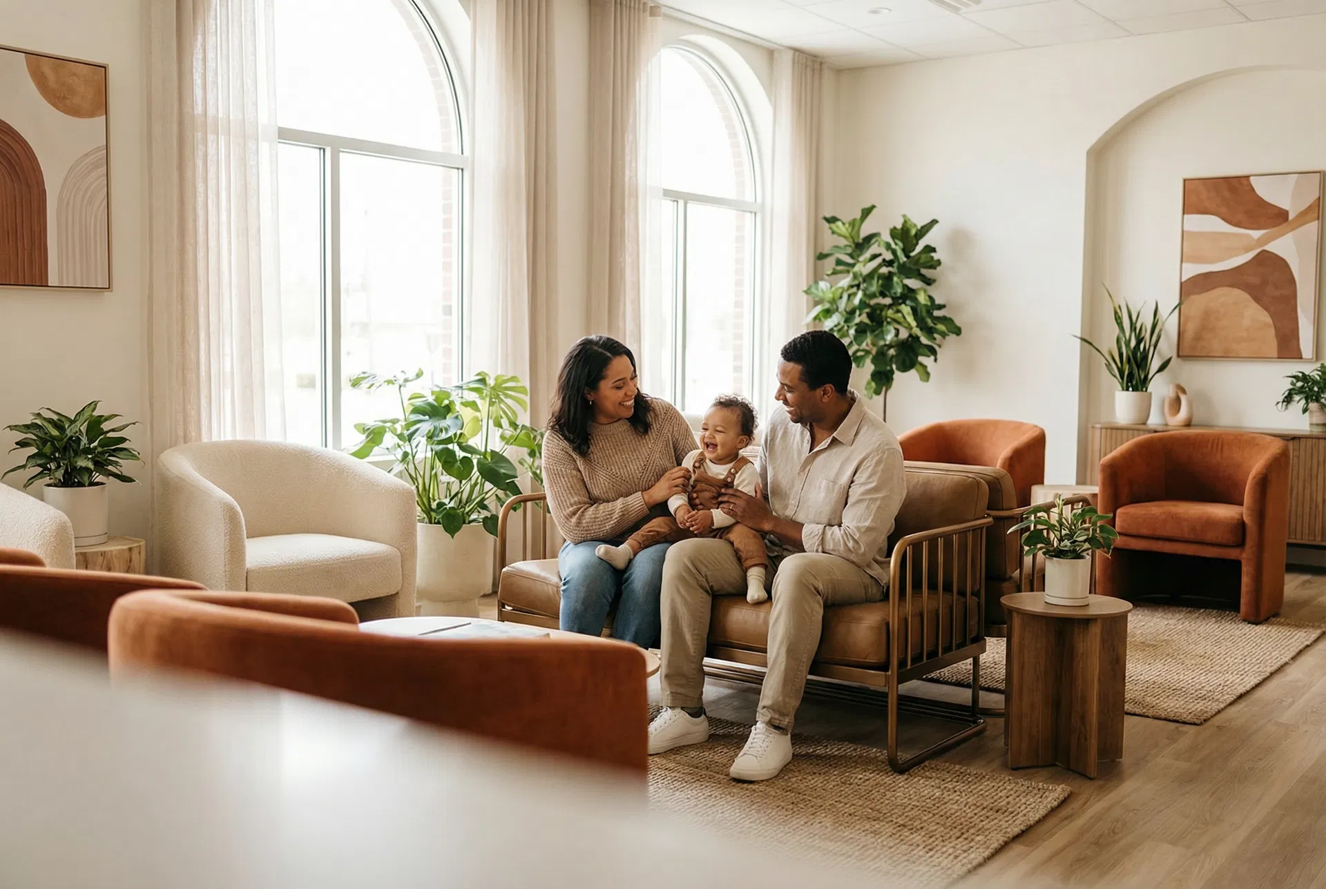 Family in a welcoming medical environment