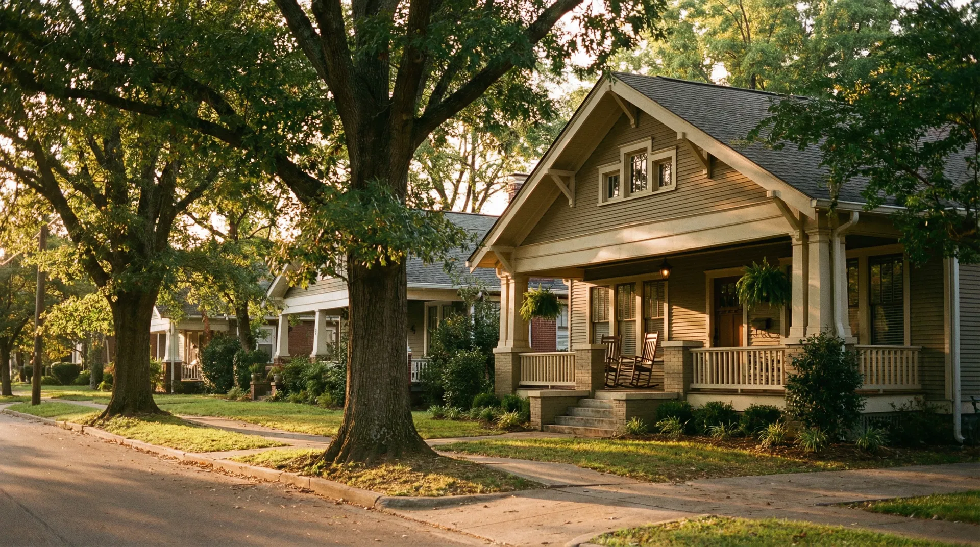 Nashville neighborhood at golden hour