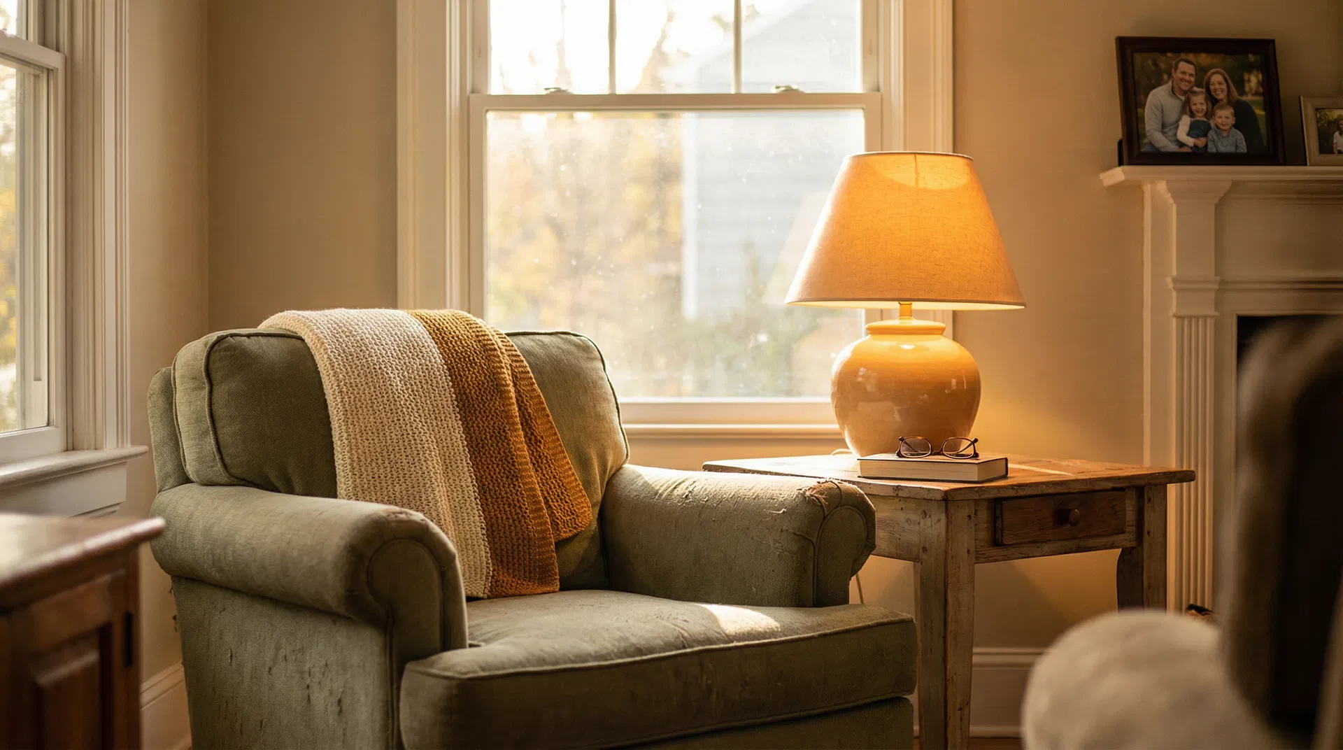 Warm living room with armchair