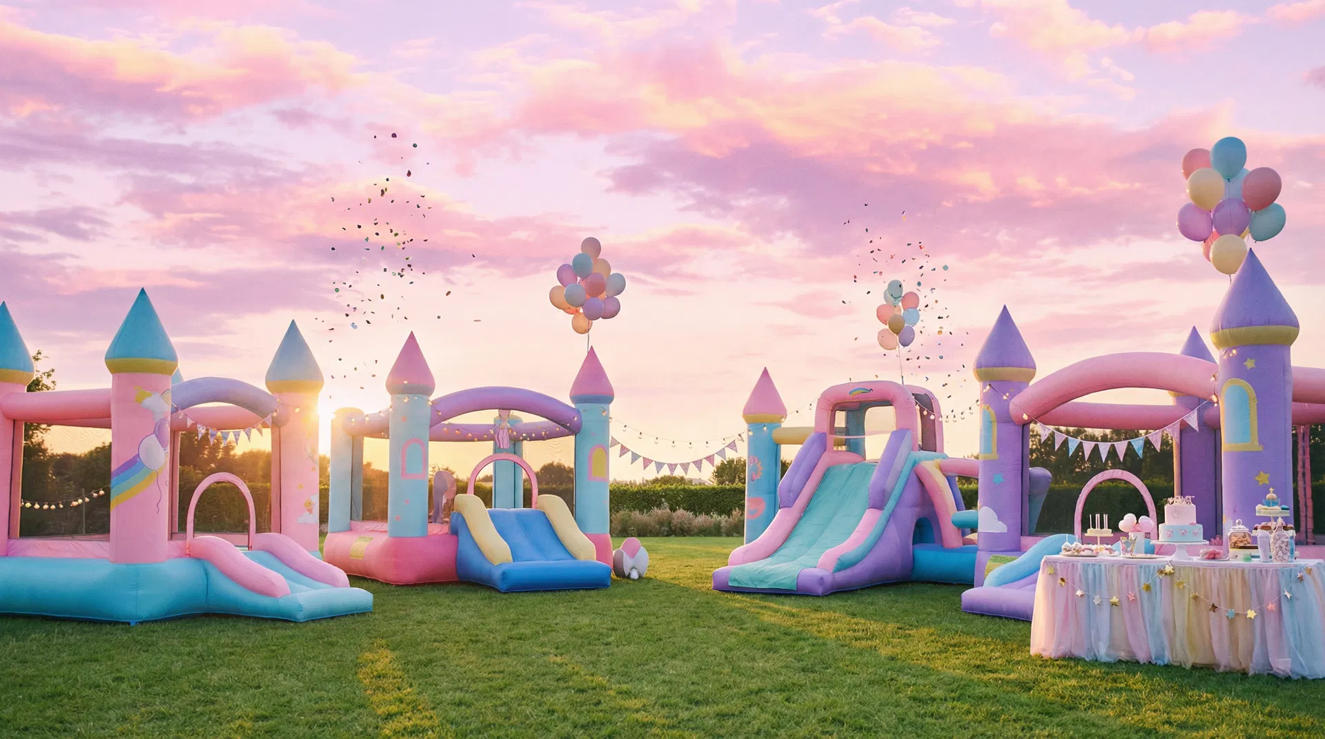Colorful inflatable playground setup