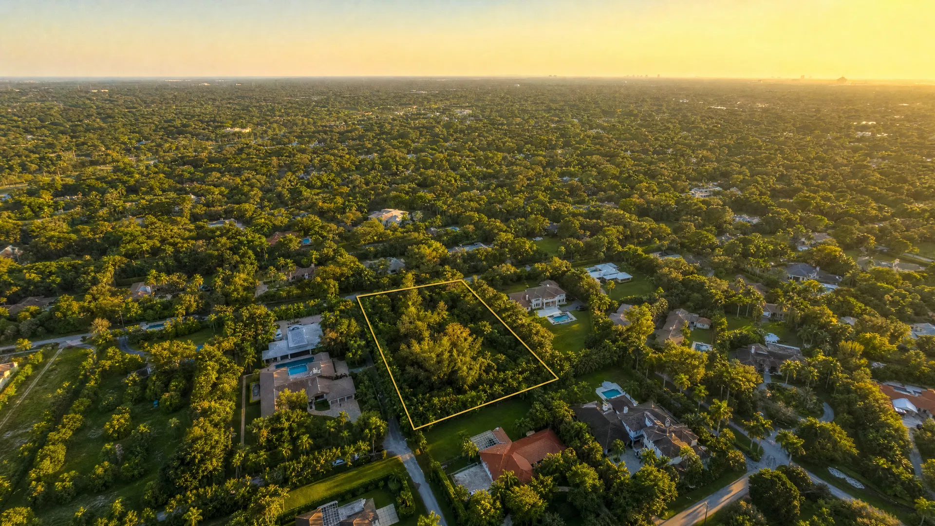 Aerial view of the Village of Pinecrest with the subject parcel highlighted