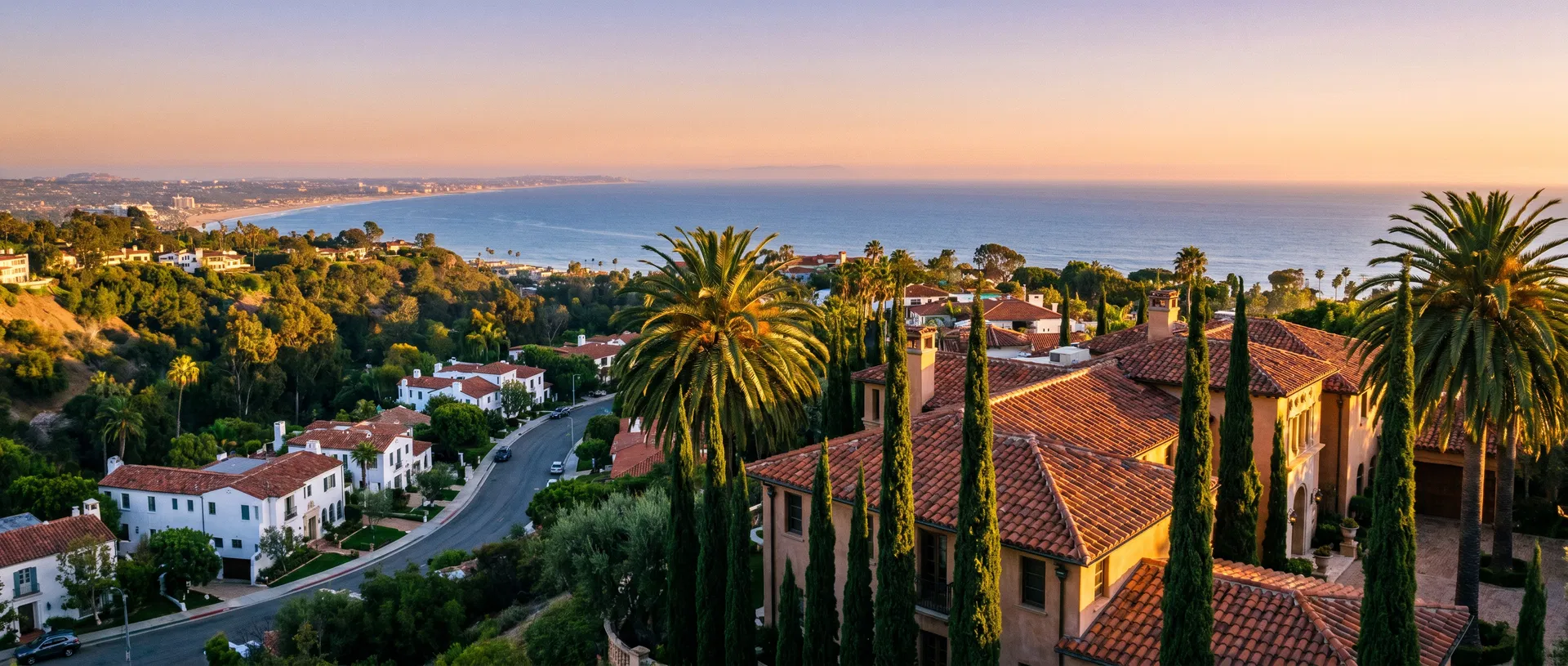 Pacific Palisades coastline at golden hour