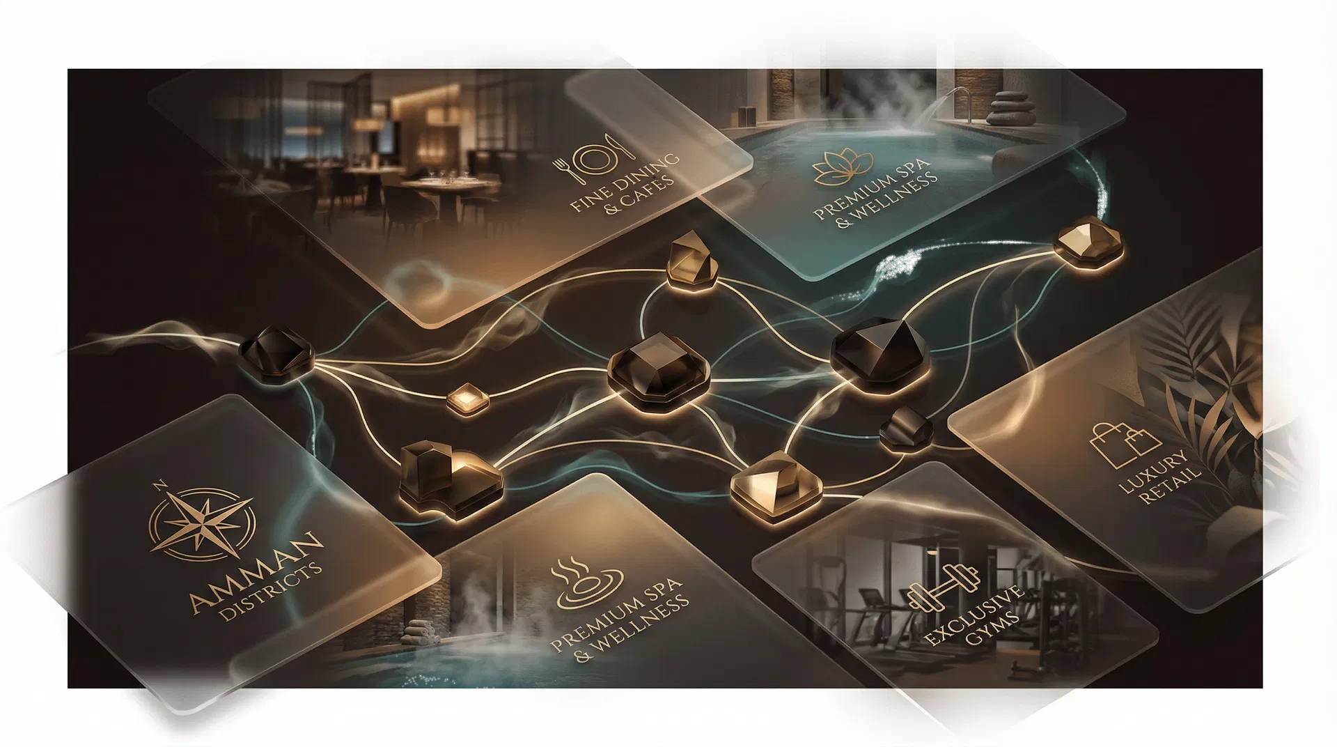 Abstract network view representing district-led merchant density for VOYO