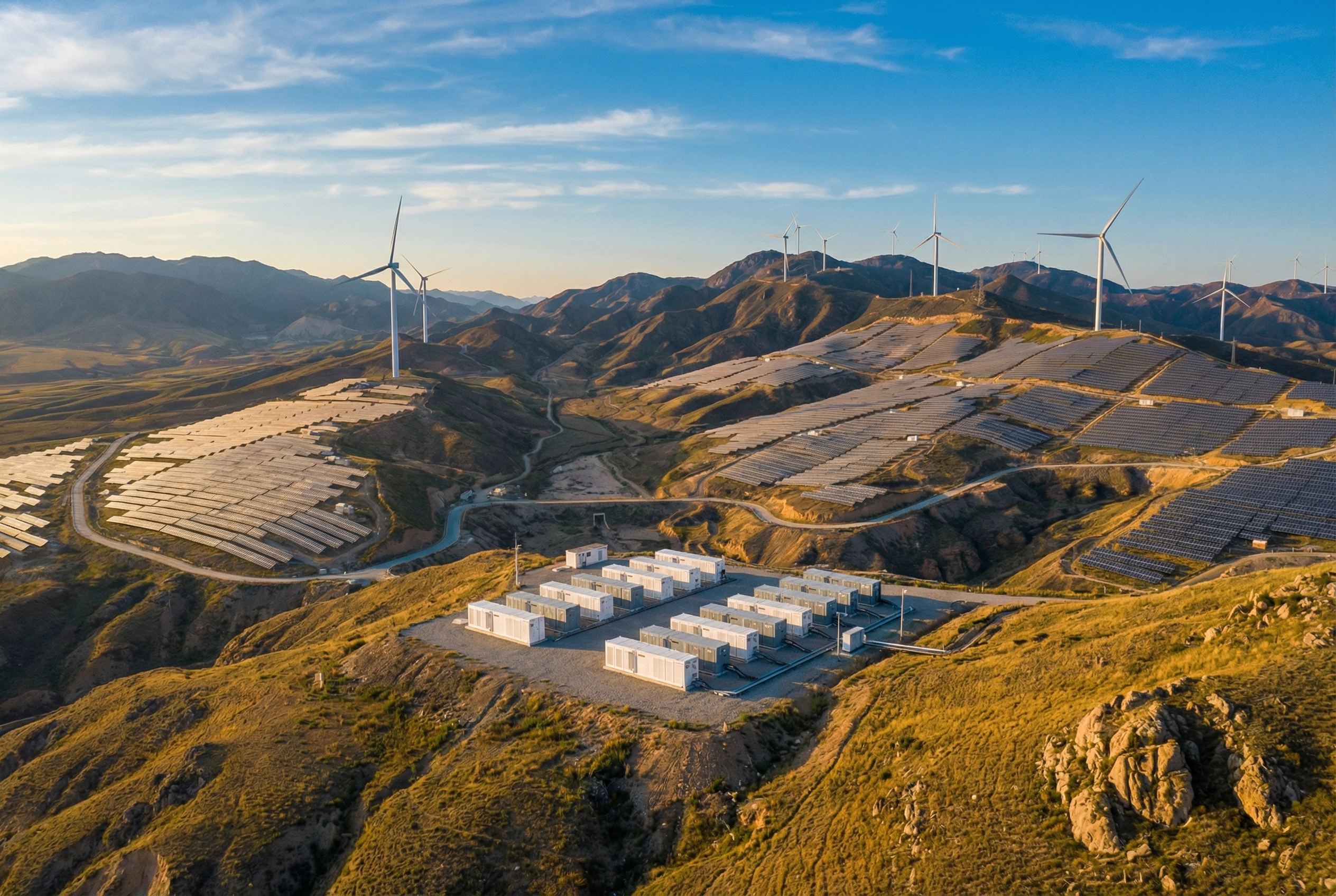 Wind Power, Solar PV and Container BESS hybrid station