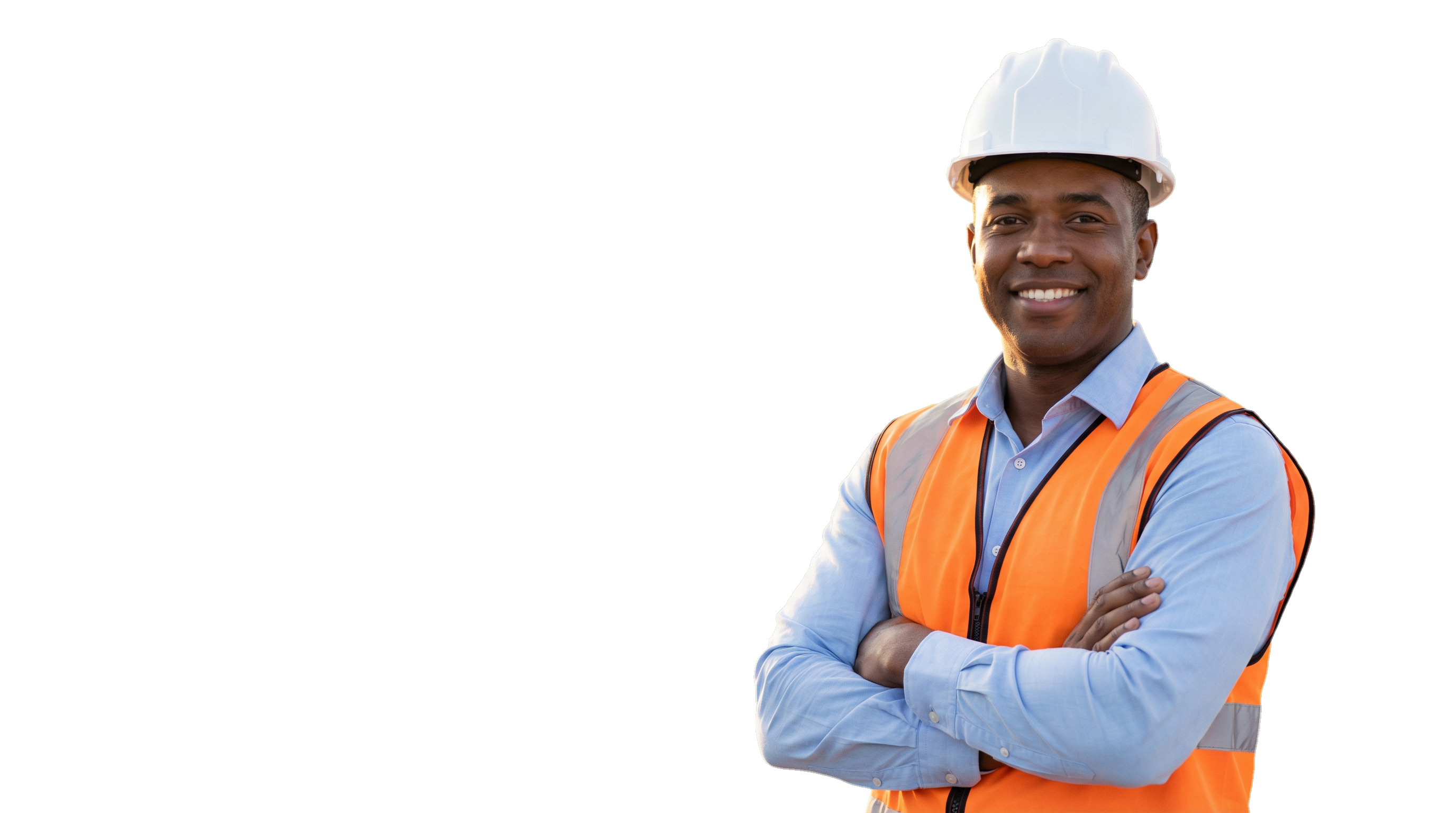 Profissional da área industrial usando capacete e colete de segurança