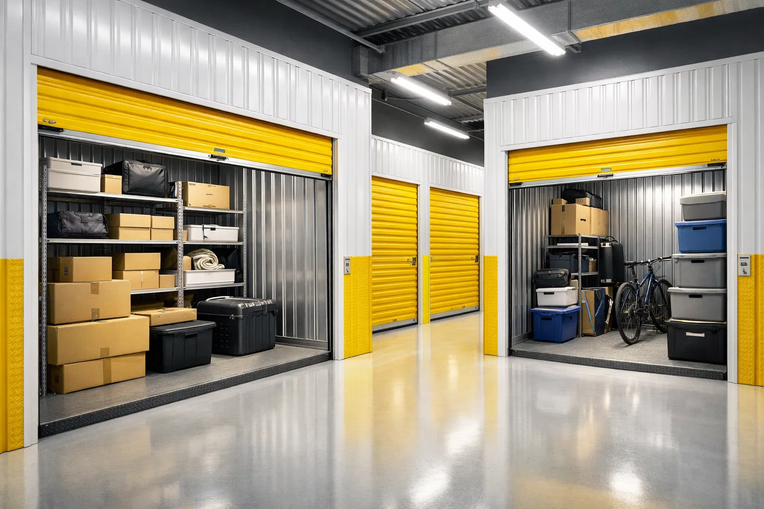 Modern storage facility with yellow units