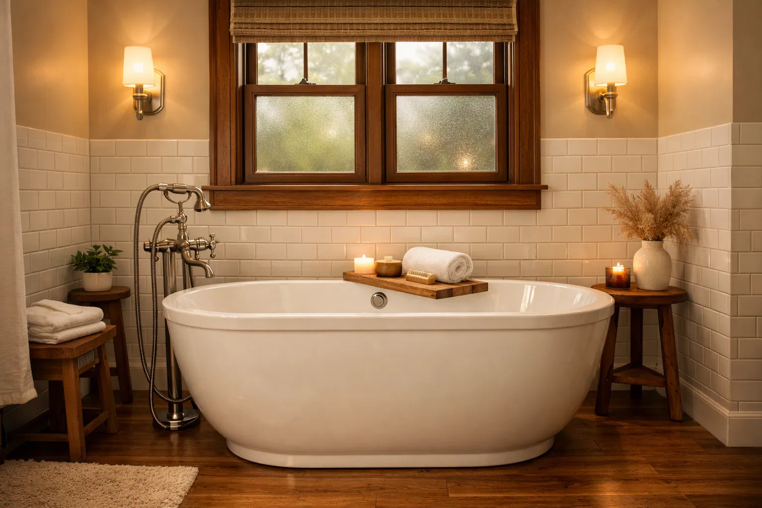 Residential plumbing — beautiful craftsman bathroom with freestanding tub