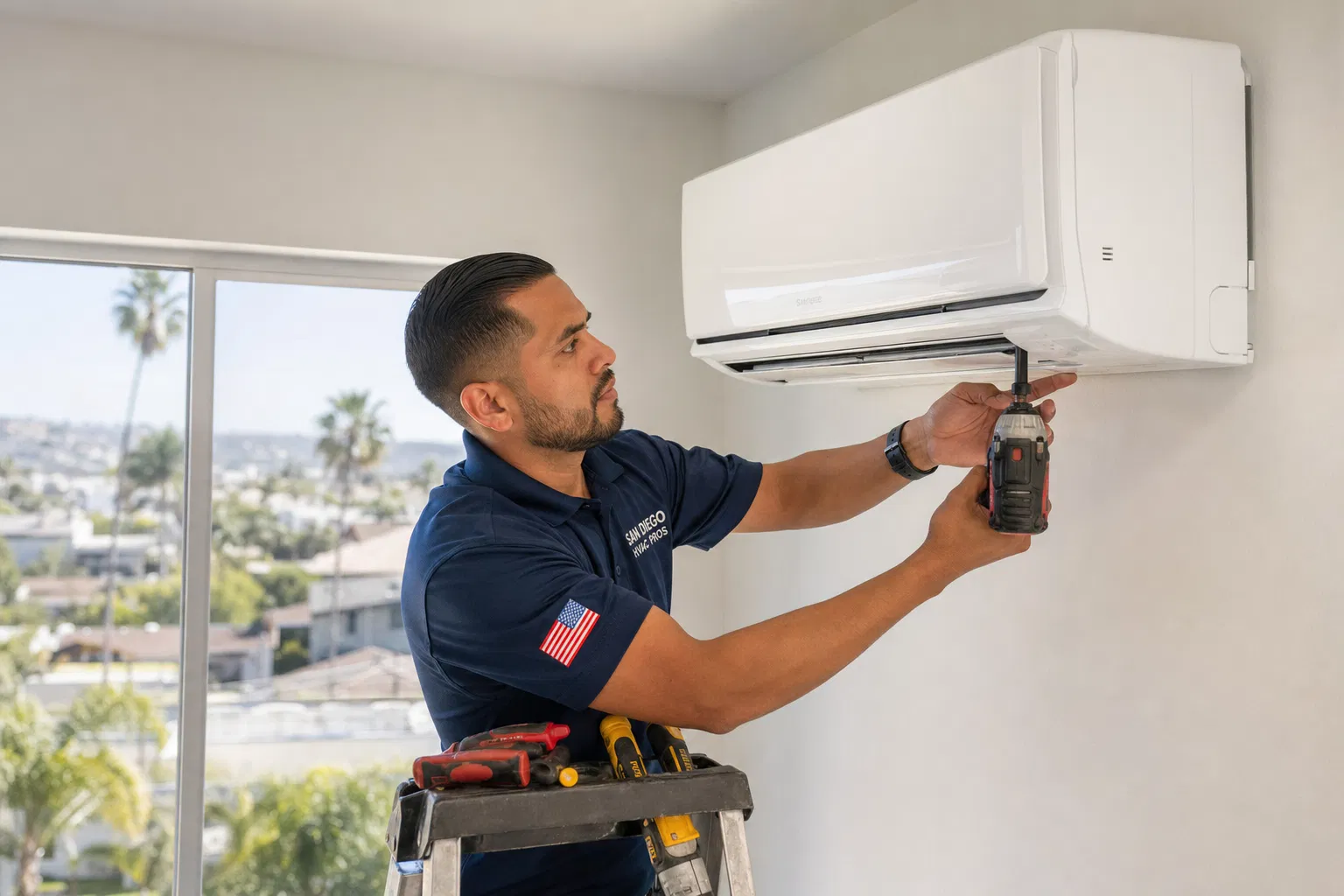 HVAC technician installing mini split