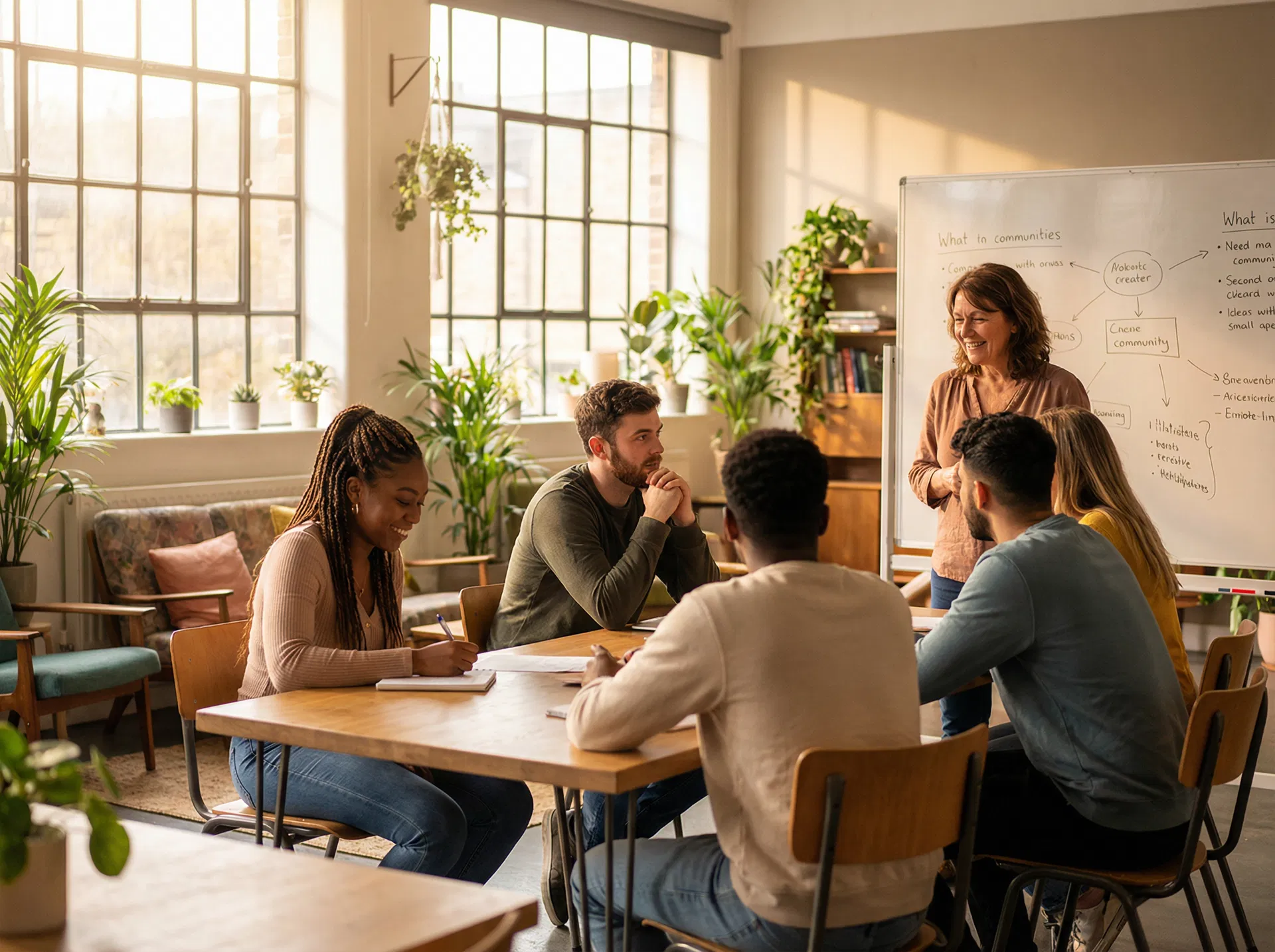 Young adults in a life skills workshop with a mentor