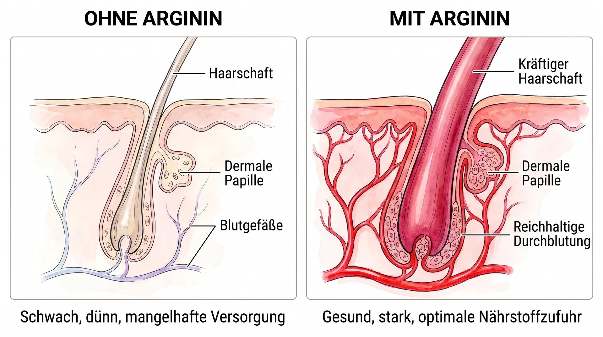 Haarfollikel ohne und mit Arginin im Vergleich