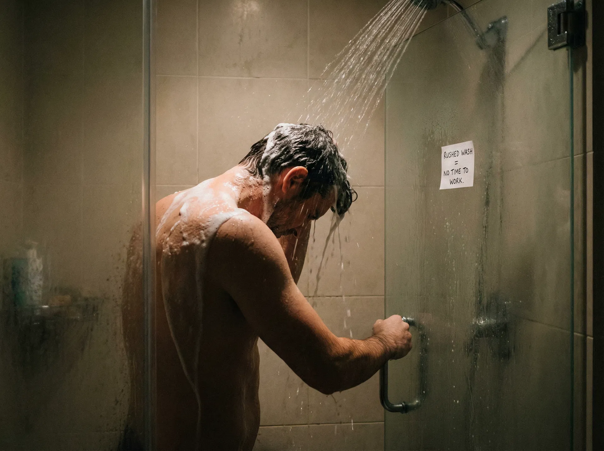 Hastiges Haarewaschen unter der Dusche