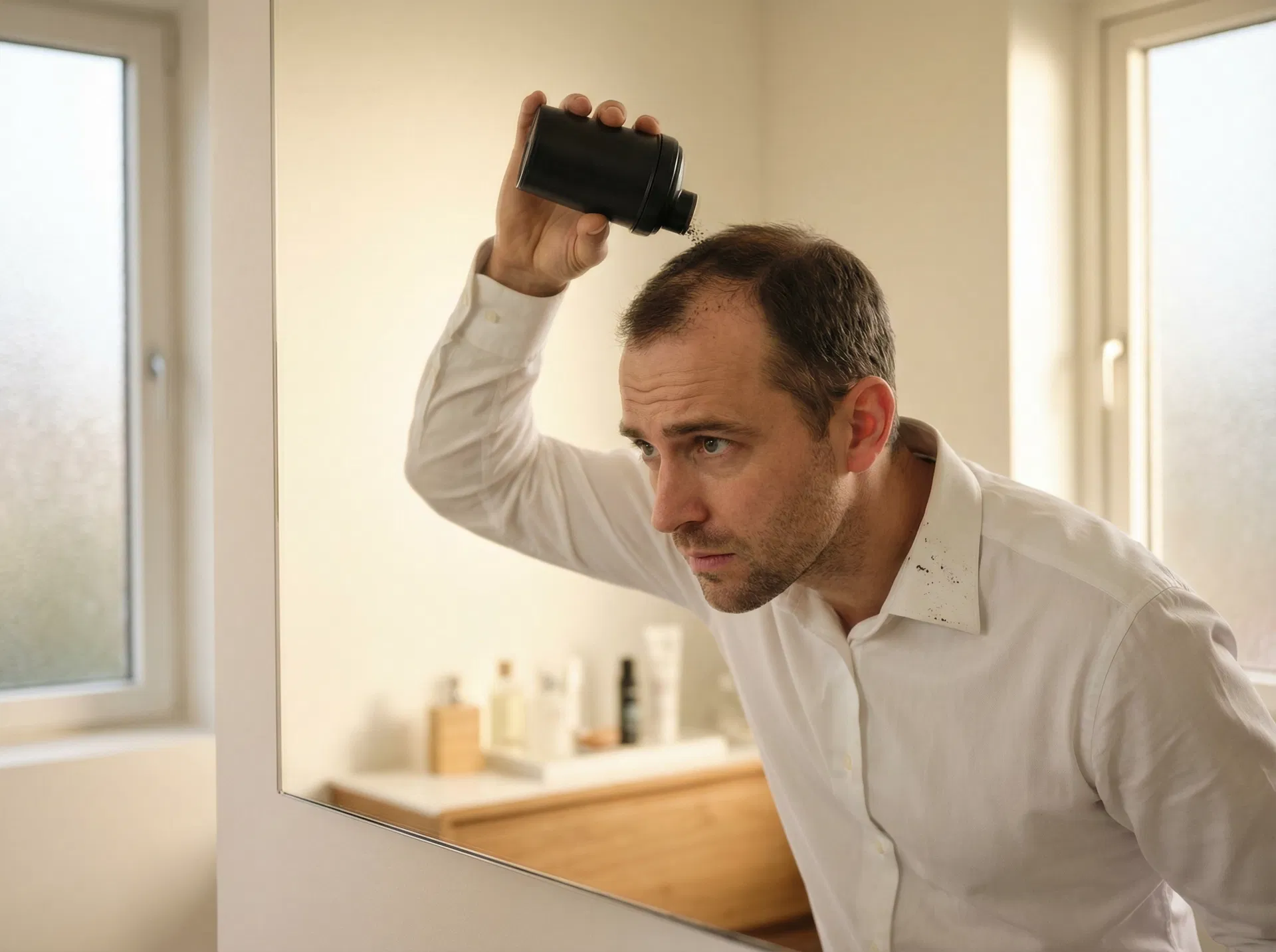 Mann trägt nervös Streufasern auf