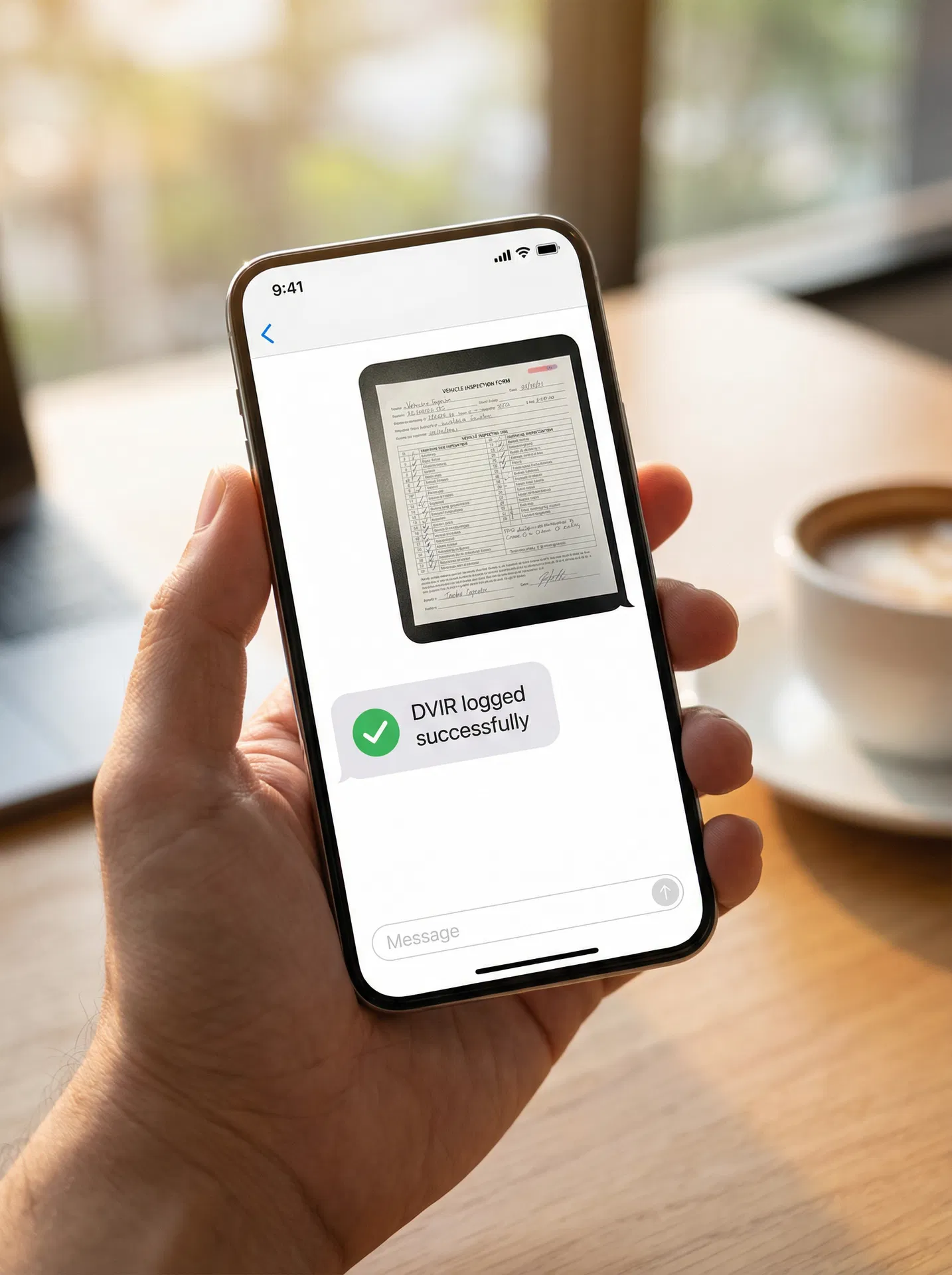 Driver texting a DVIR photo