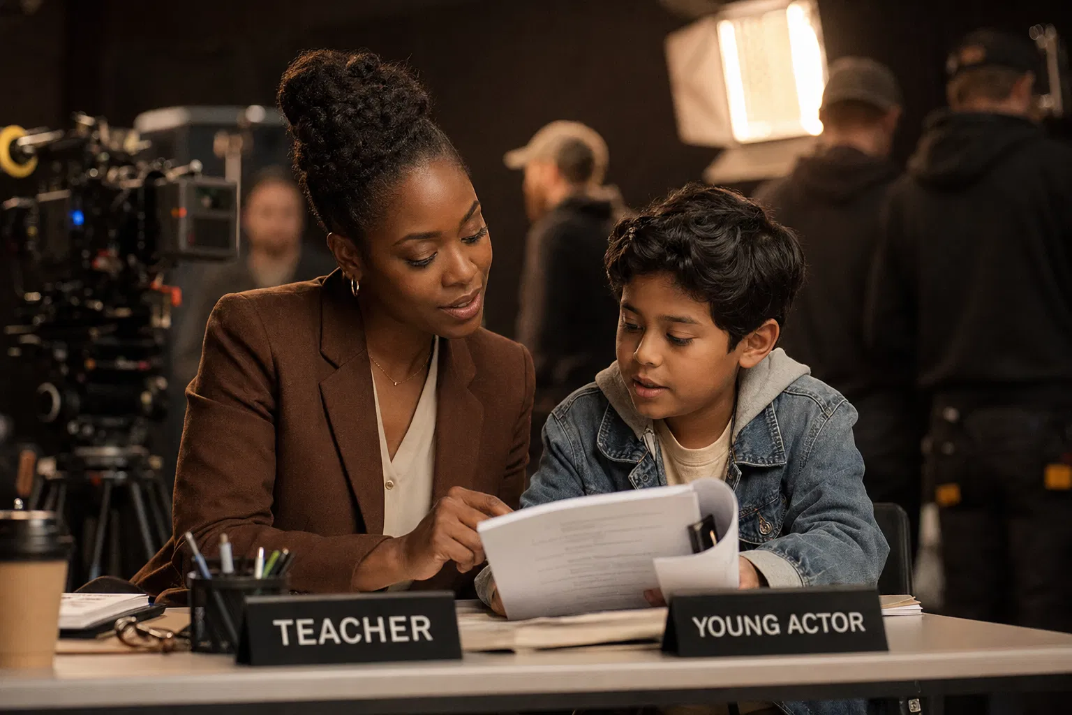 Professional on-set teacher with child performer