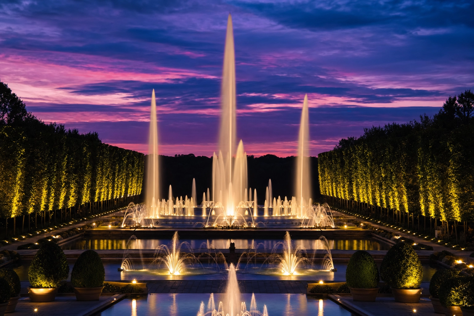 Historic gardens and fountains at Longwood Gardens, Pennsylvania