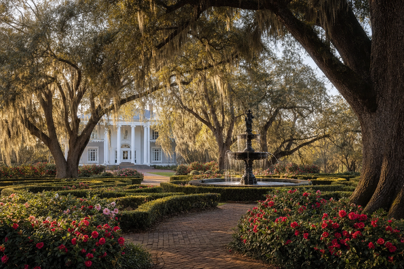 Lush green landscape with trees and a body of water in Mississippi