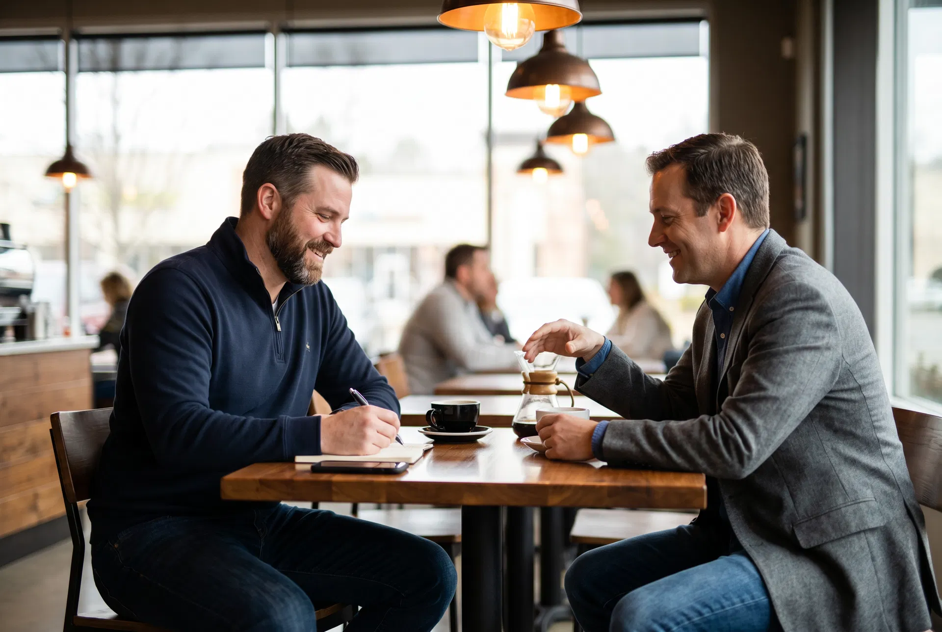 Two business owners having a coffee meeting