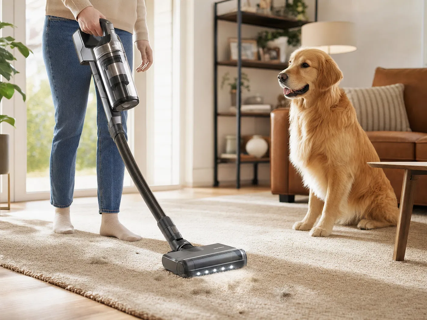 Akku-Staubsauger für Tierhaare mit Hund